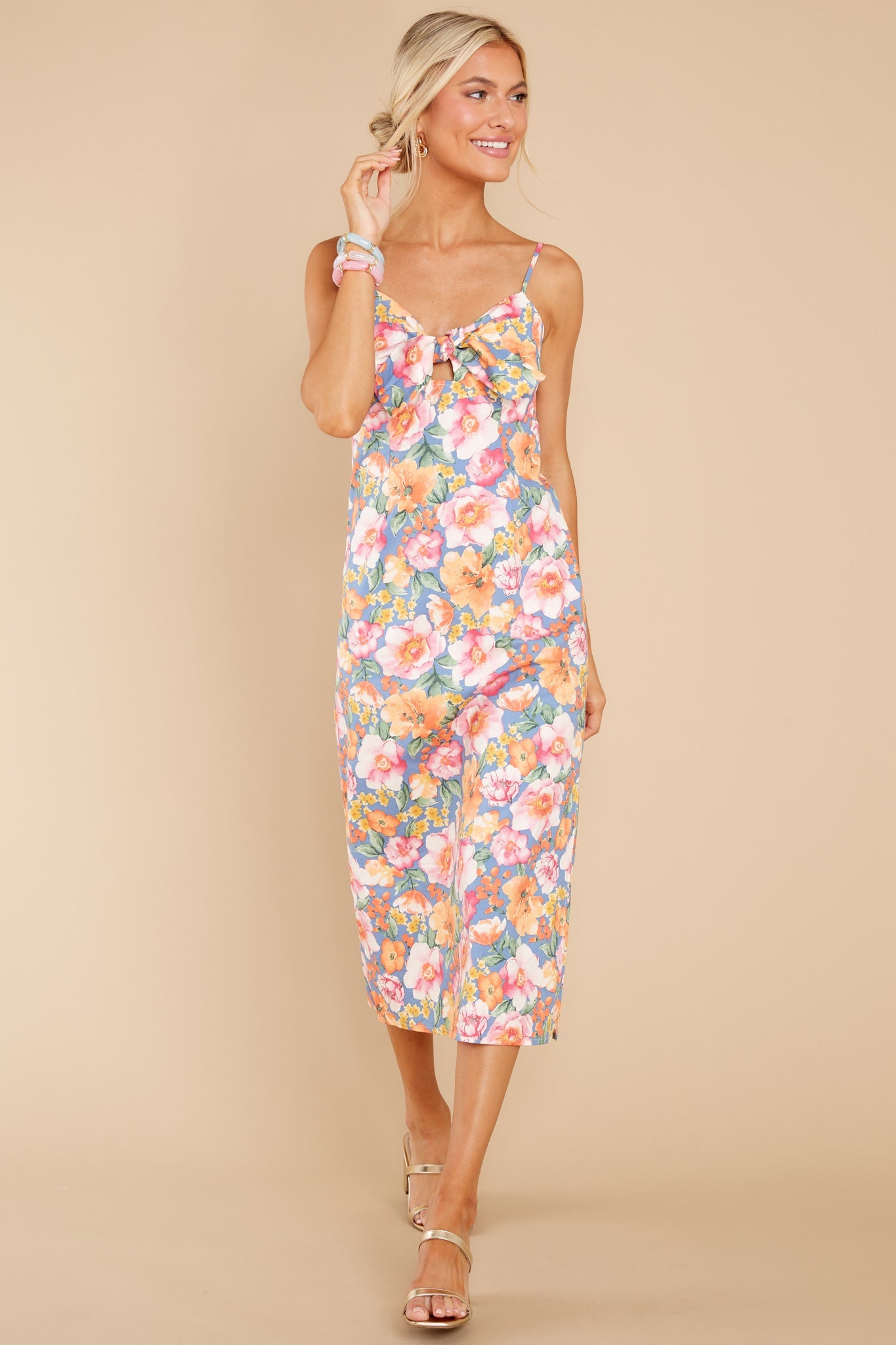 Feelings Show Ash Blue Multi Floral Midi Dress