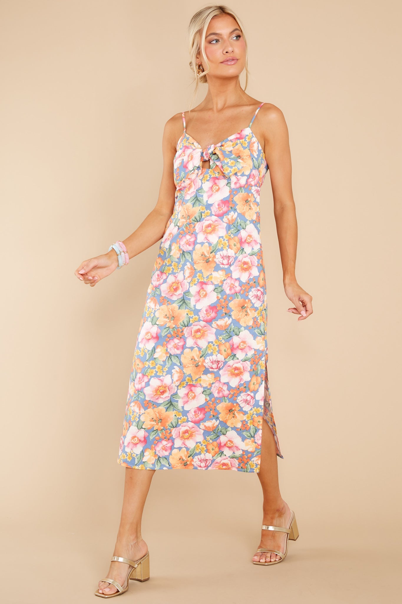 Feelings Show Ash Blue Multi Floral Midi Dress