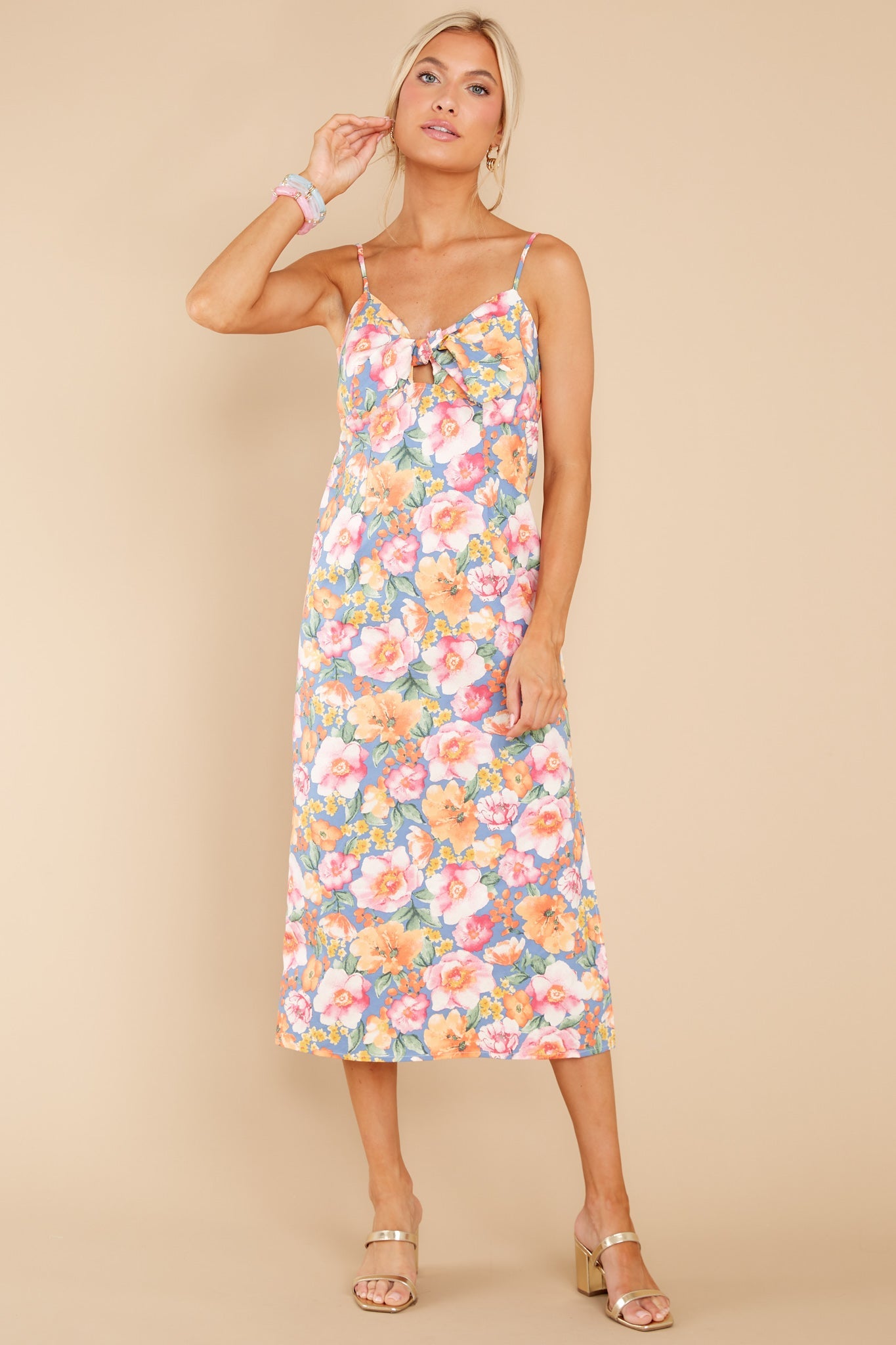 Feelings Show Ash Blue Multi Floral Midi Dress