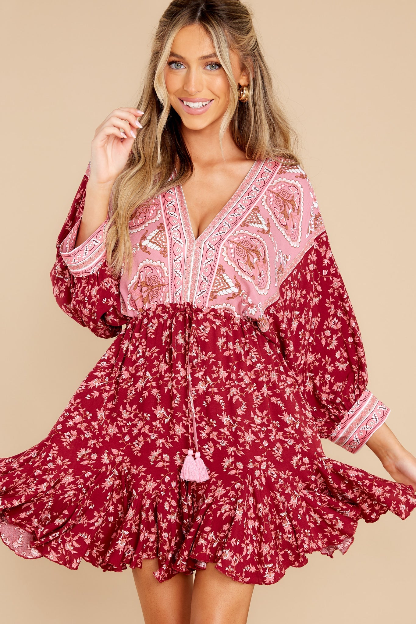 Sunset Kisses Red And Pink Multi Print Dress