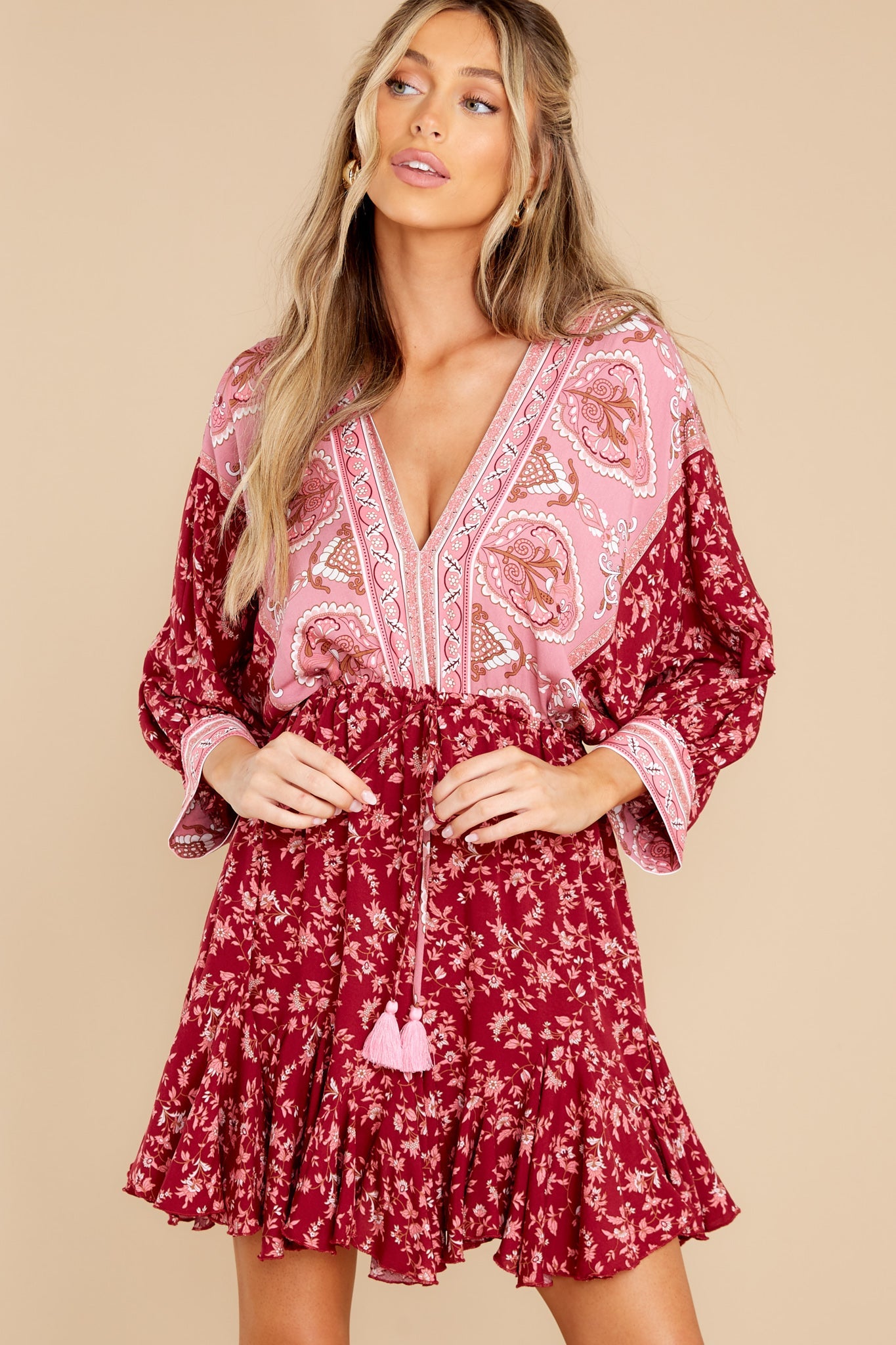 Sunset Kisses Red And Pink Multi Print Dress