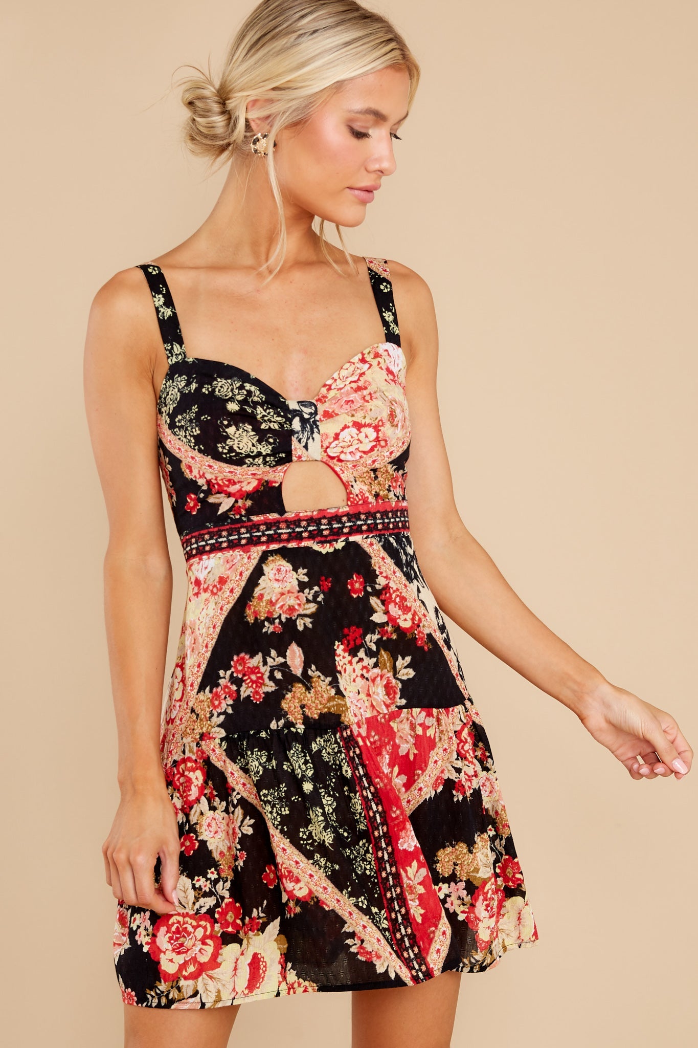 Can't Buy A Thrill Black Spiced Coral Floral Mini Dress