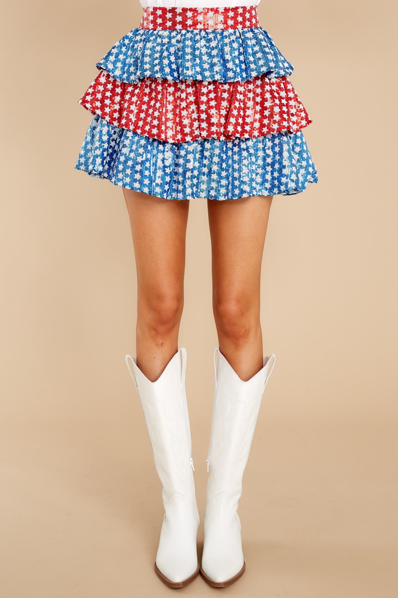 Red, White And Blue Sequin Star Skort