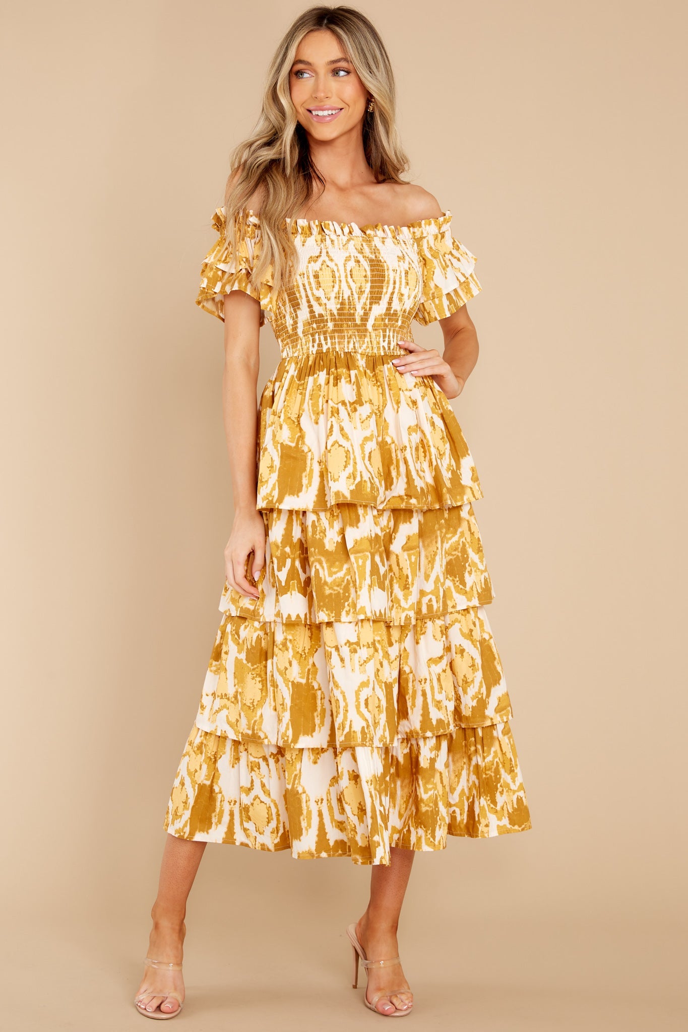 Samantha Watercolor Ikat Print Midi Dress