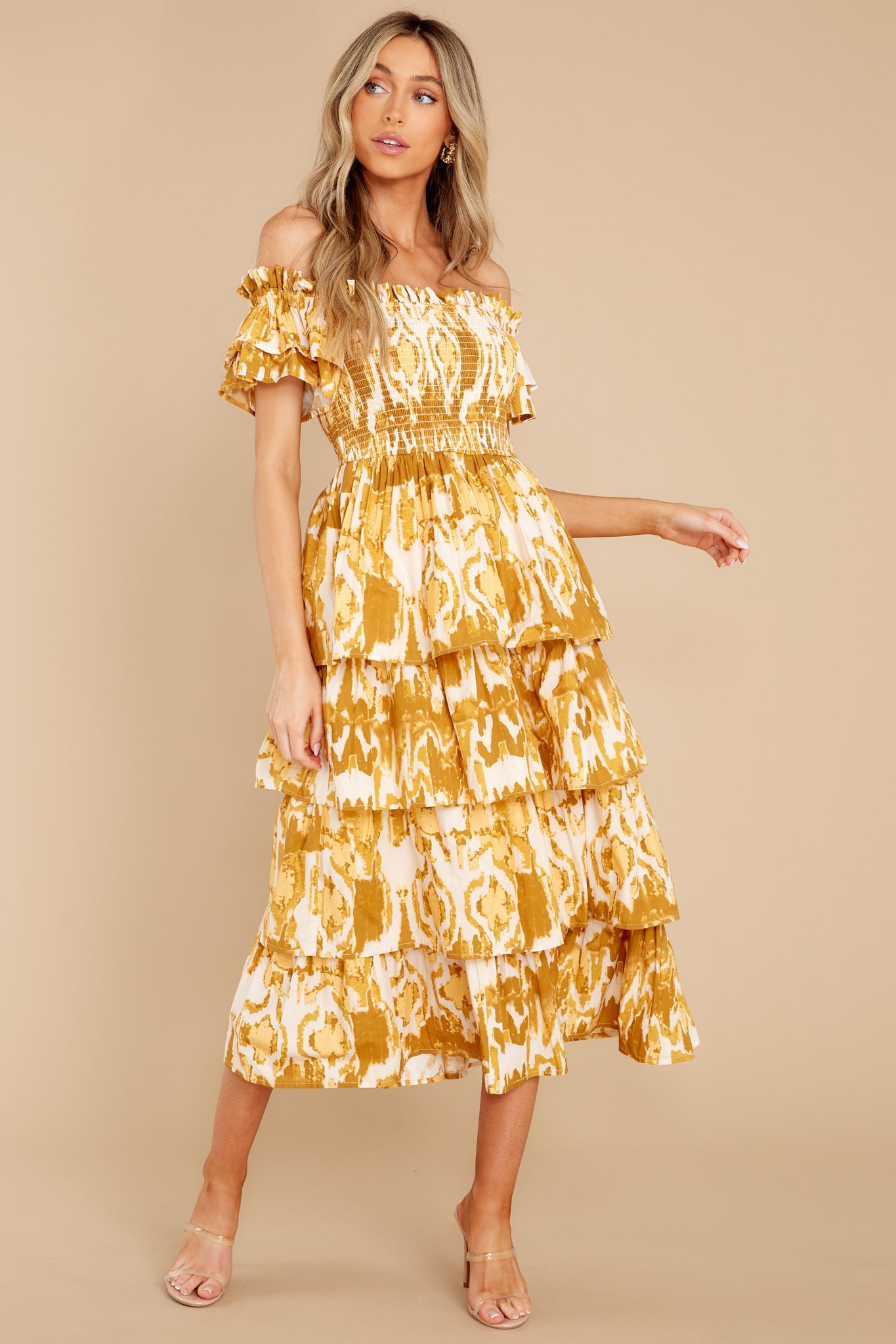 Samantha Watercolor Ikat Print Midi Dress