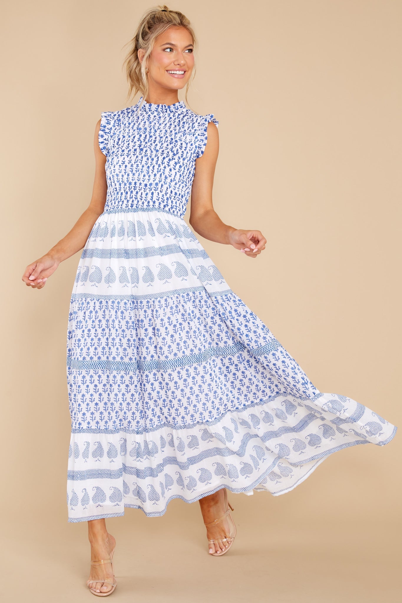 Flora Blue Sleeveless Smocked Maxi Dress