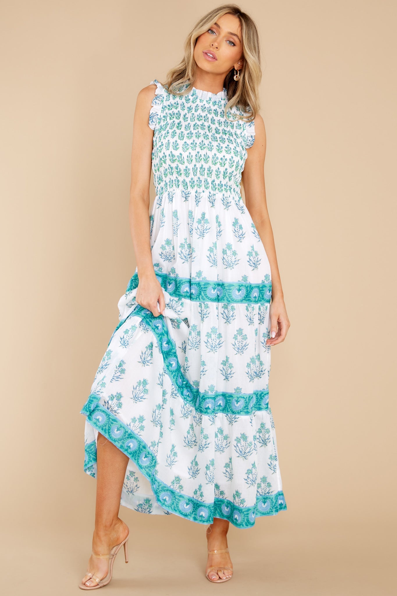 Indica Blue Sleeveless Smocked Maxi Dress