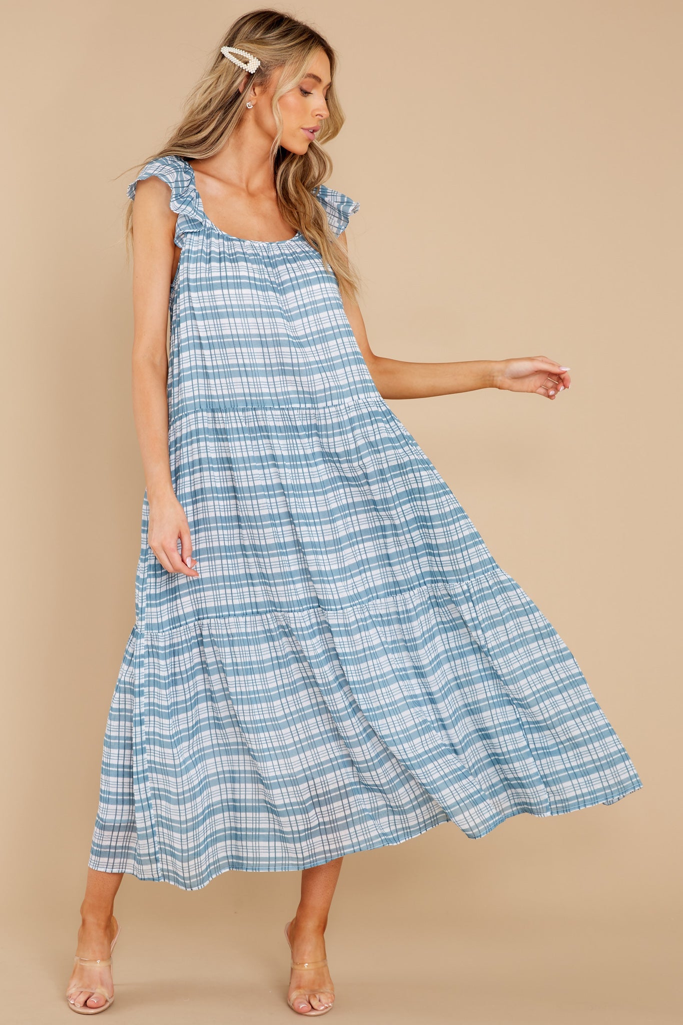 Milly Country Plaid Baby Blue Dress