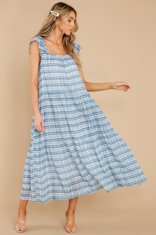 Milly Country Plaid Baby Blue Dress