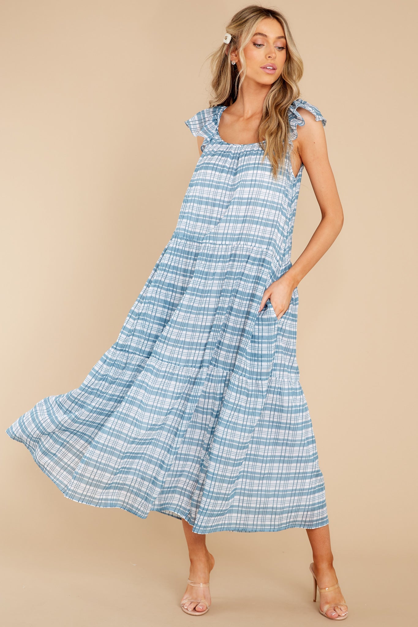 Milly Country Plaid Baby Blue Dress