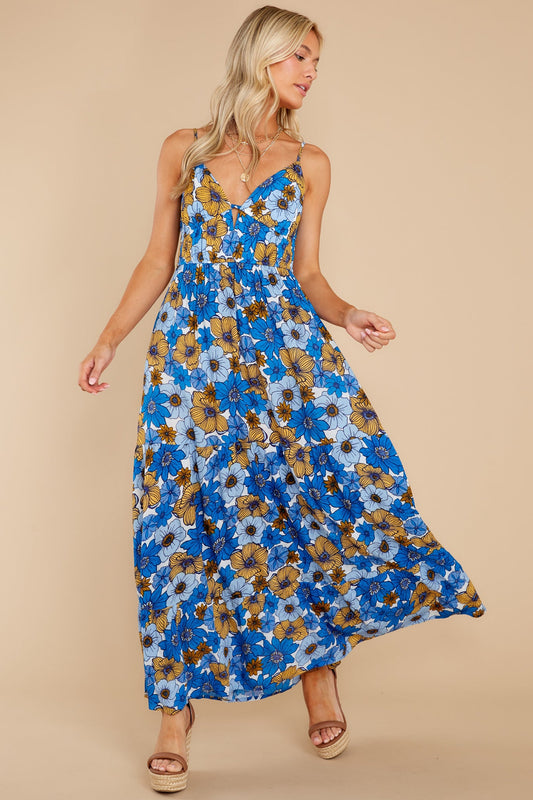 American Beauty Royal Blue Floral Maxi Dress