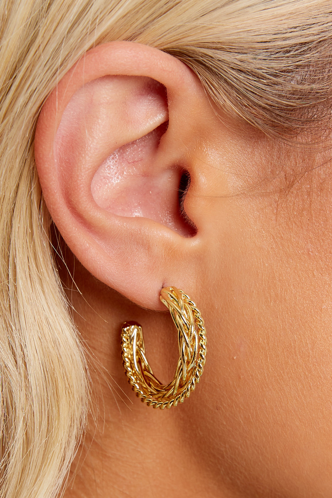 Strands Of Time Gold Hoop Earrings