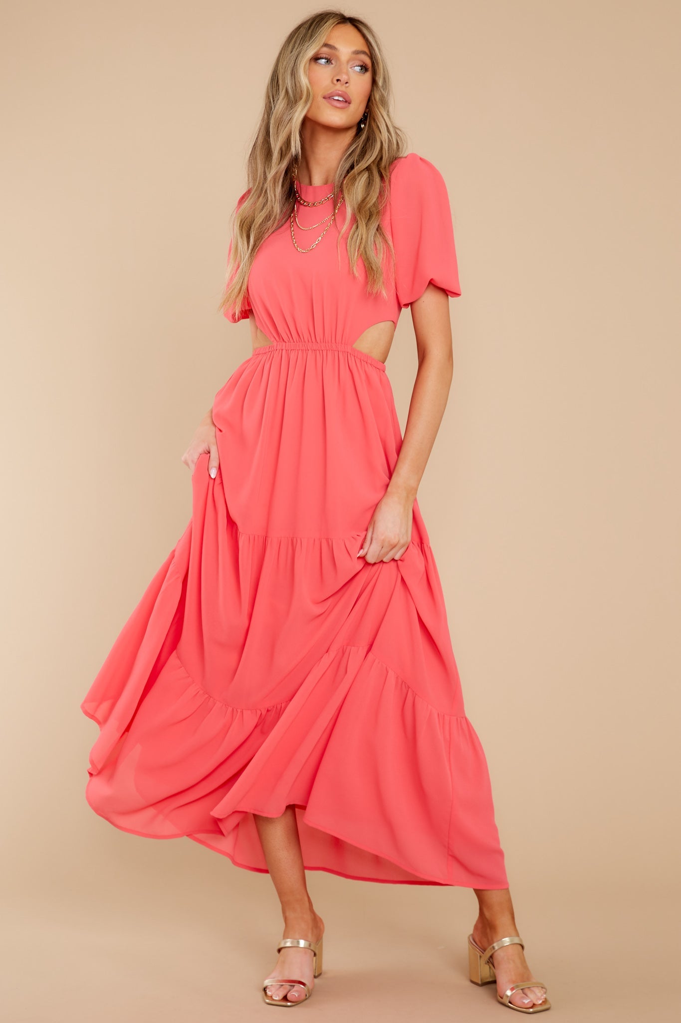Enjoy The Sunshine Coral Maxi Dress