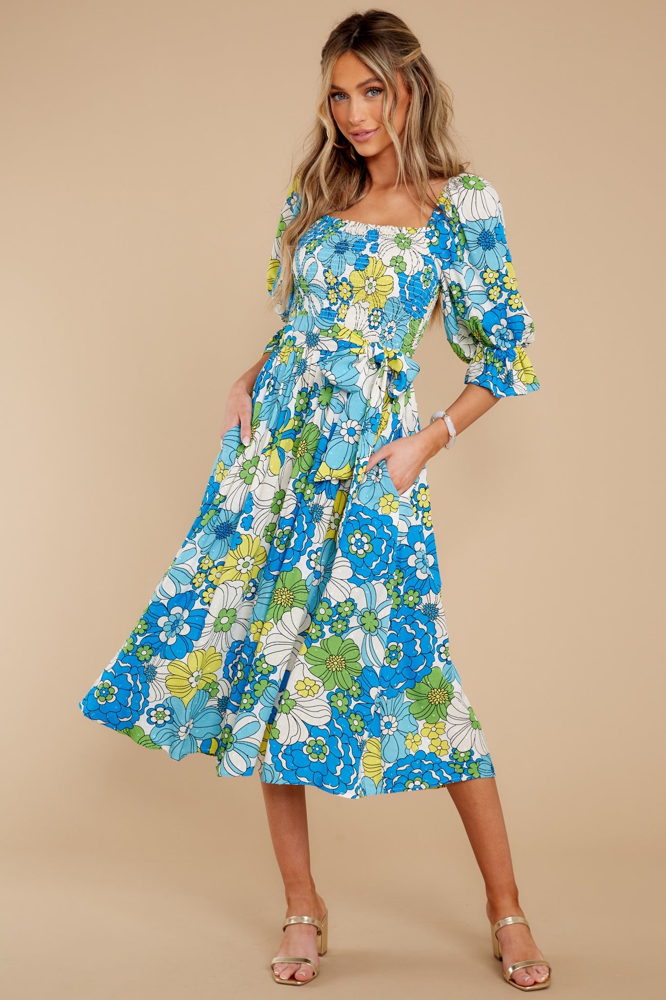 Inspiring Joy Blue Multi Floral Print Midi Dress