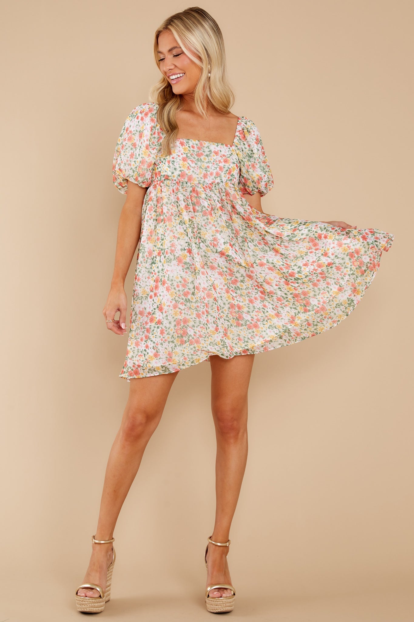 Song And Dance Ivory Multi Floral Print Dress