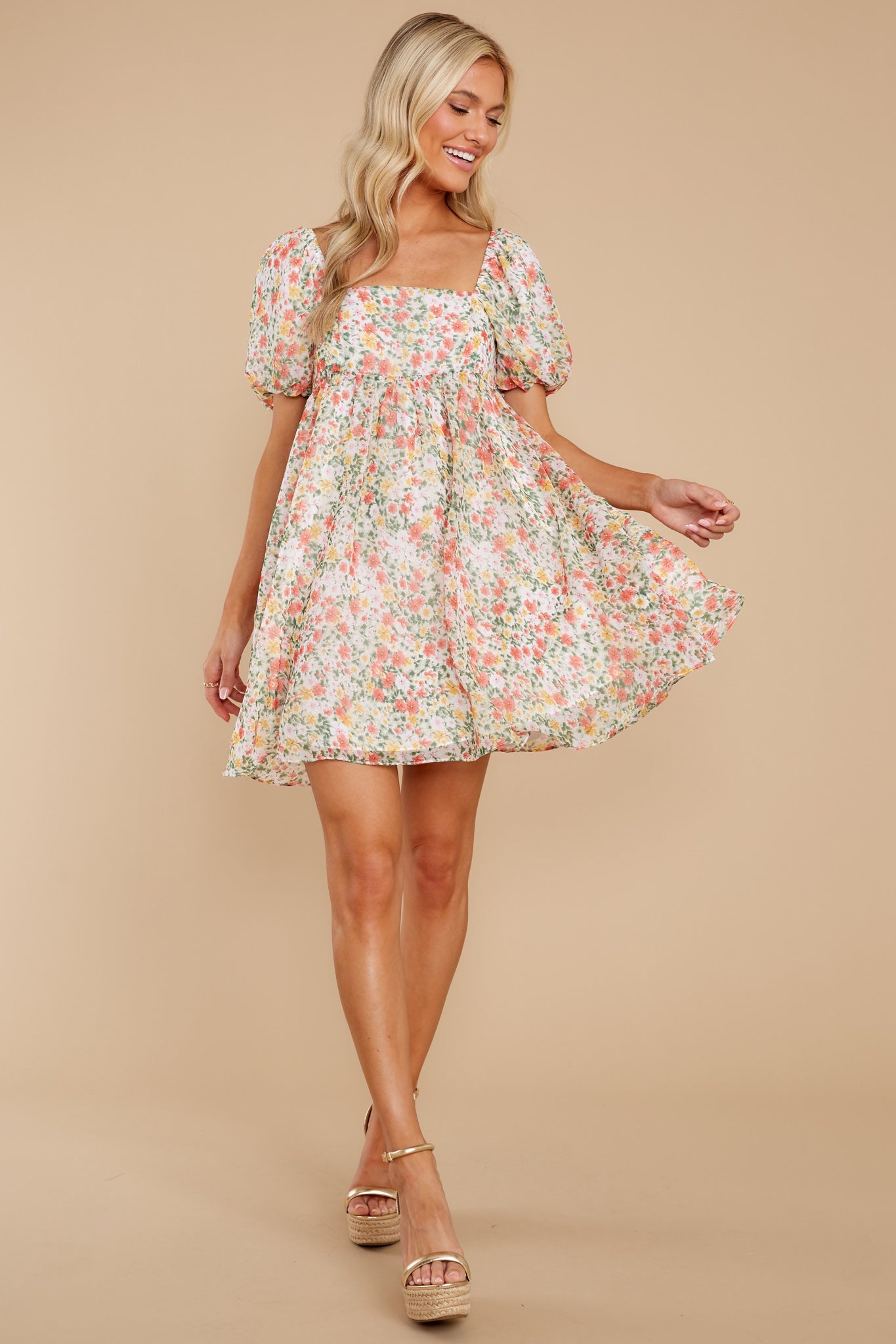 Song And Dance Ivory Multi Floral Print Dress