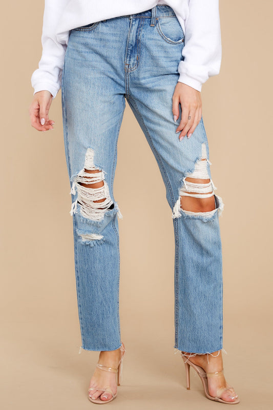 Rock With Me Medium Wash Distressed Straight Jeans