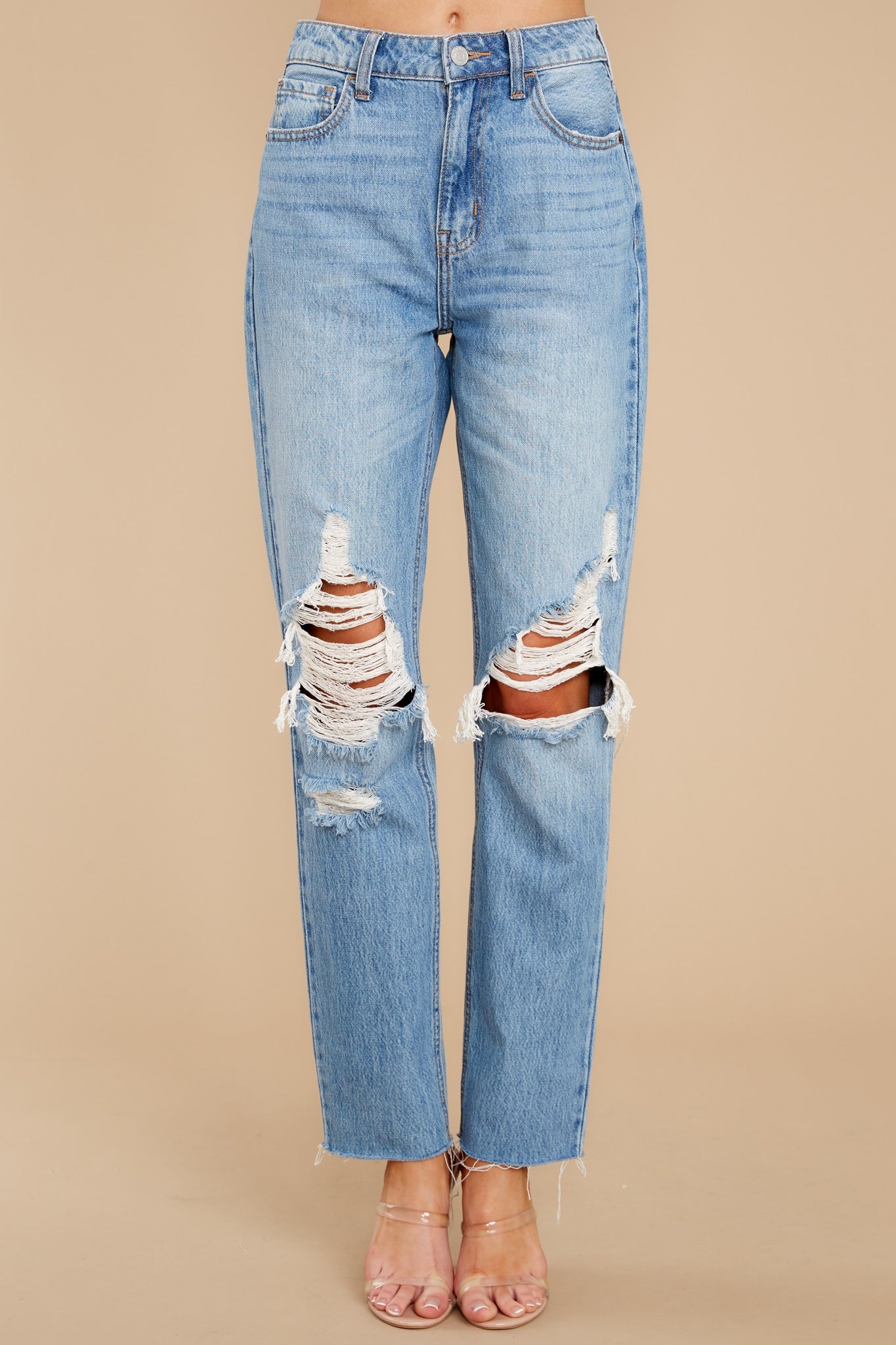 Rock With Me Medium Wash Distressed Straight Jeans