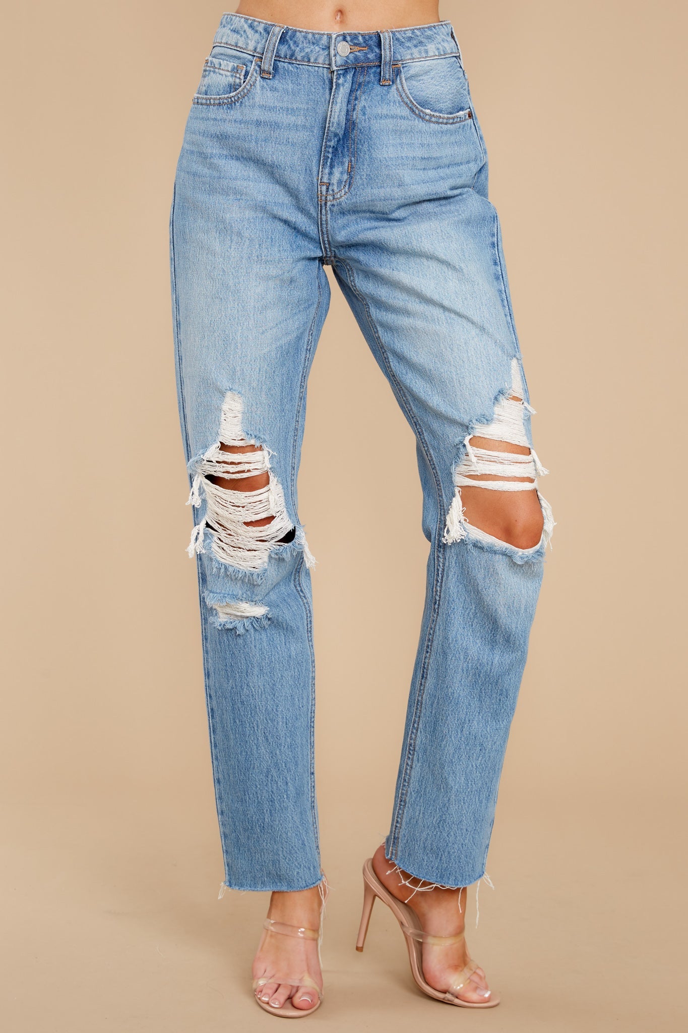 Rock With Me Medium Wash Distressed Straight Jeans