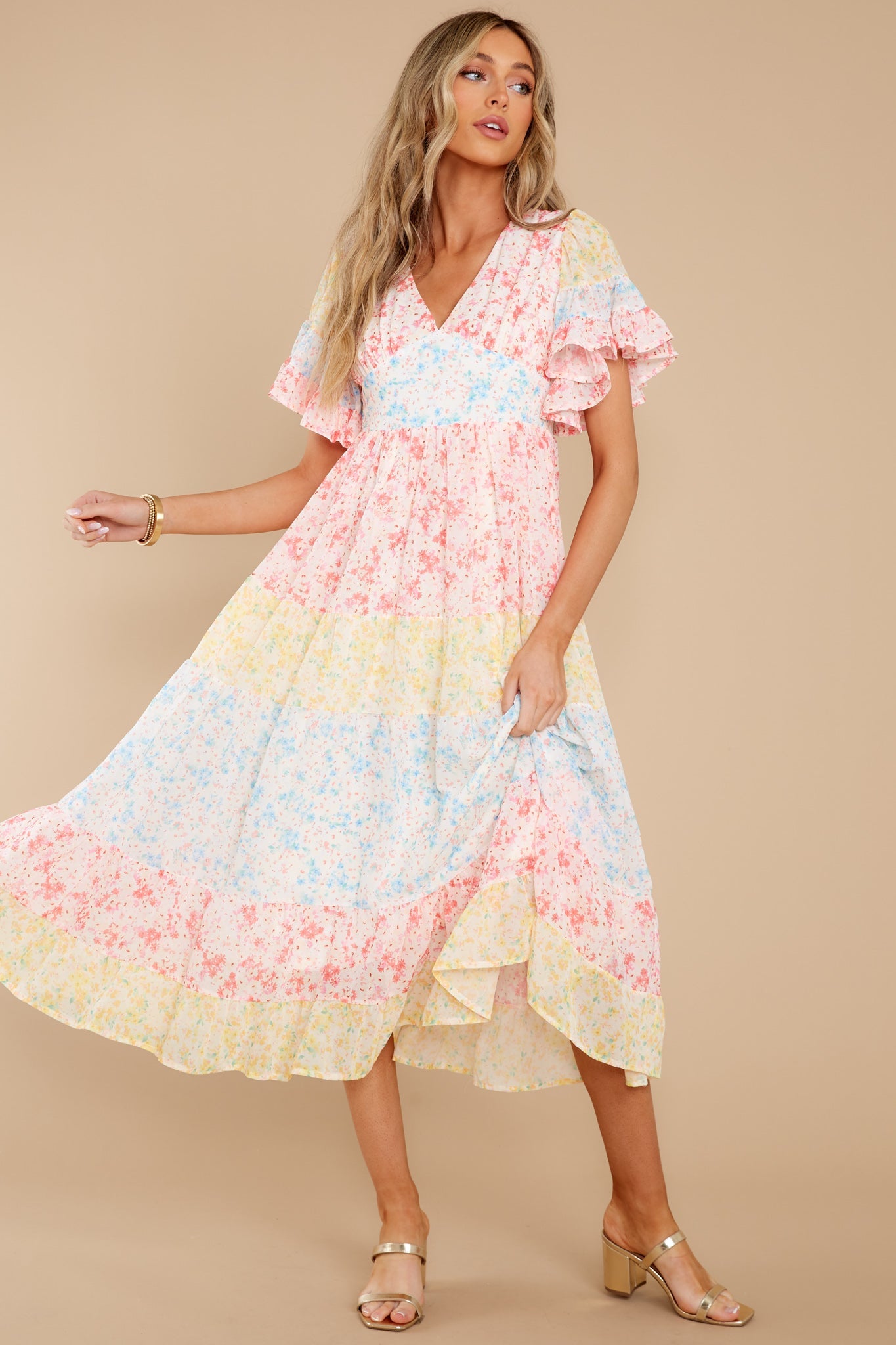 Use Your Imagination Pink Multi Floral Print Midi Dress