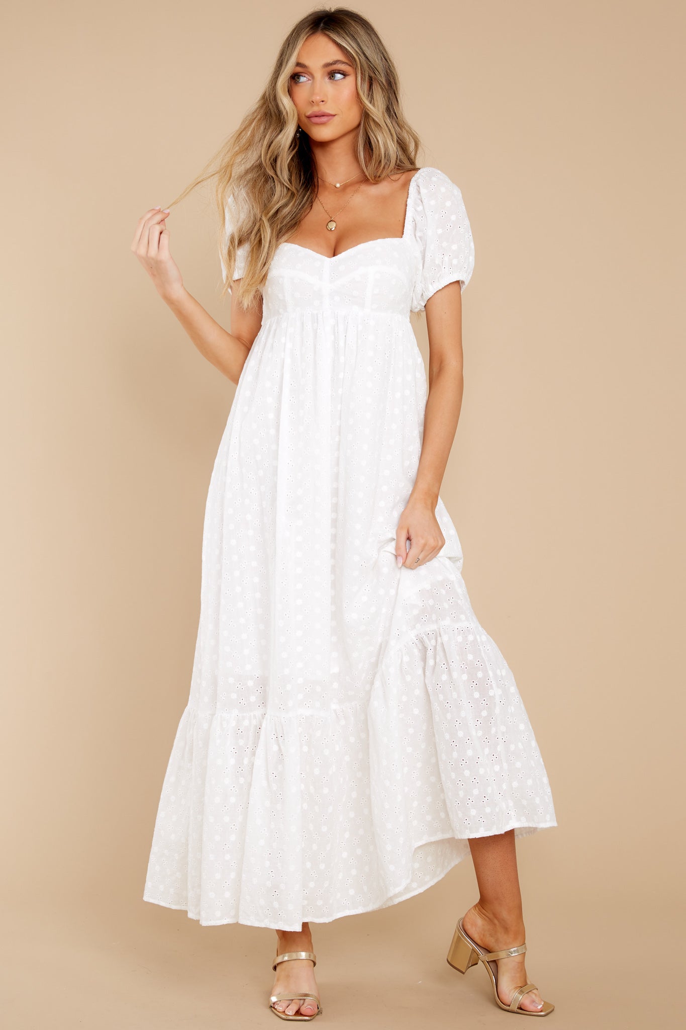 Joyful Glow White Eyelet Cotton Maxi Dress