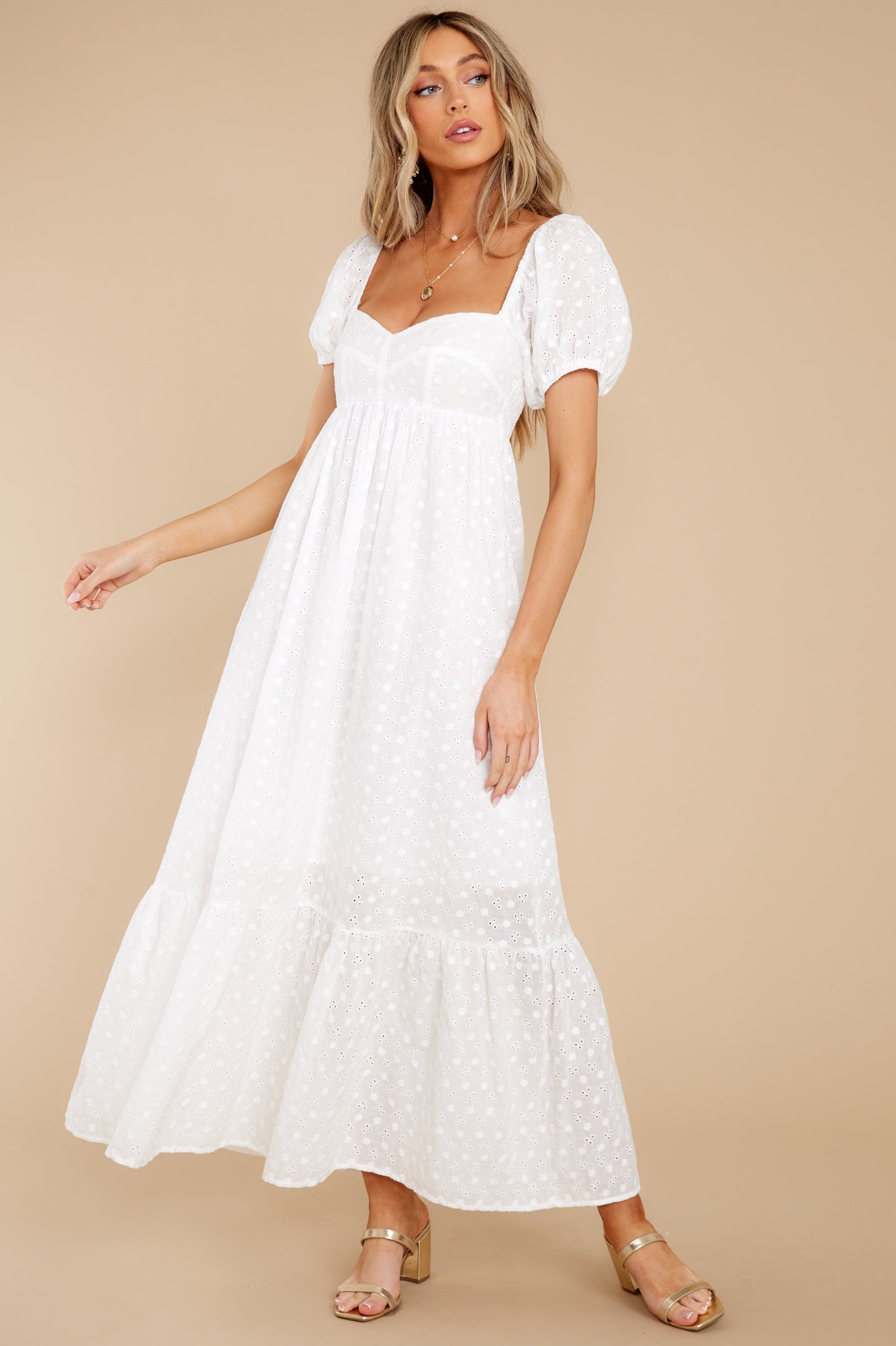 Joyful Glow White Eyelet Cotton Maxi Dress