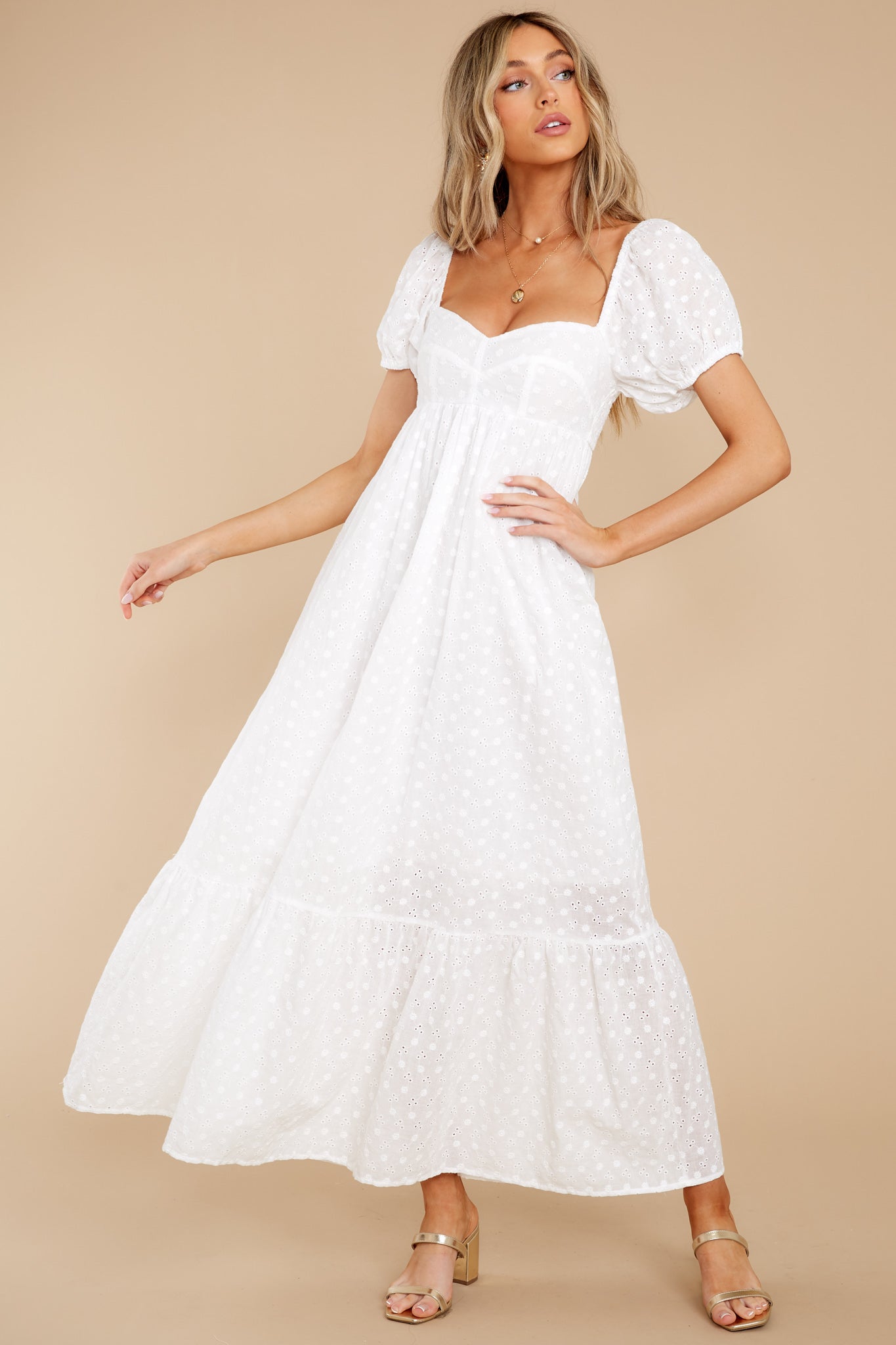 Joyful Glow White Eyelet Cotton Maxi Dress