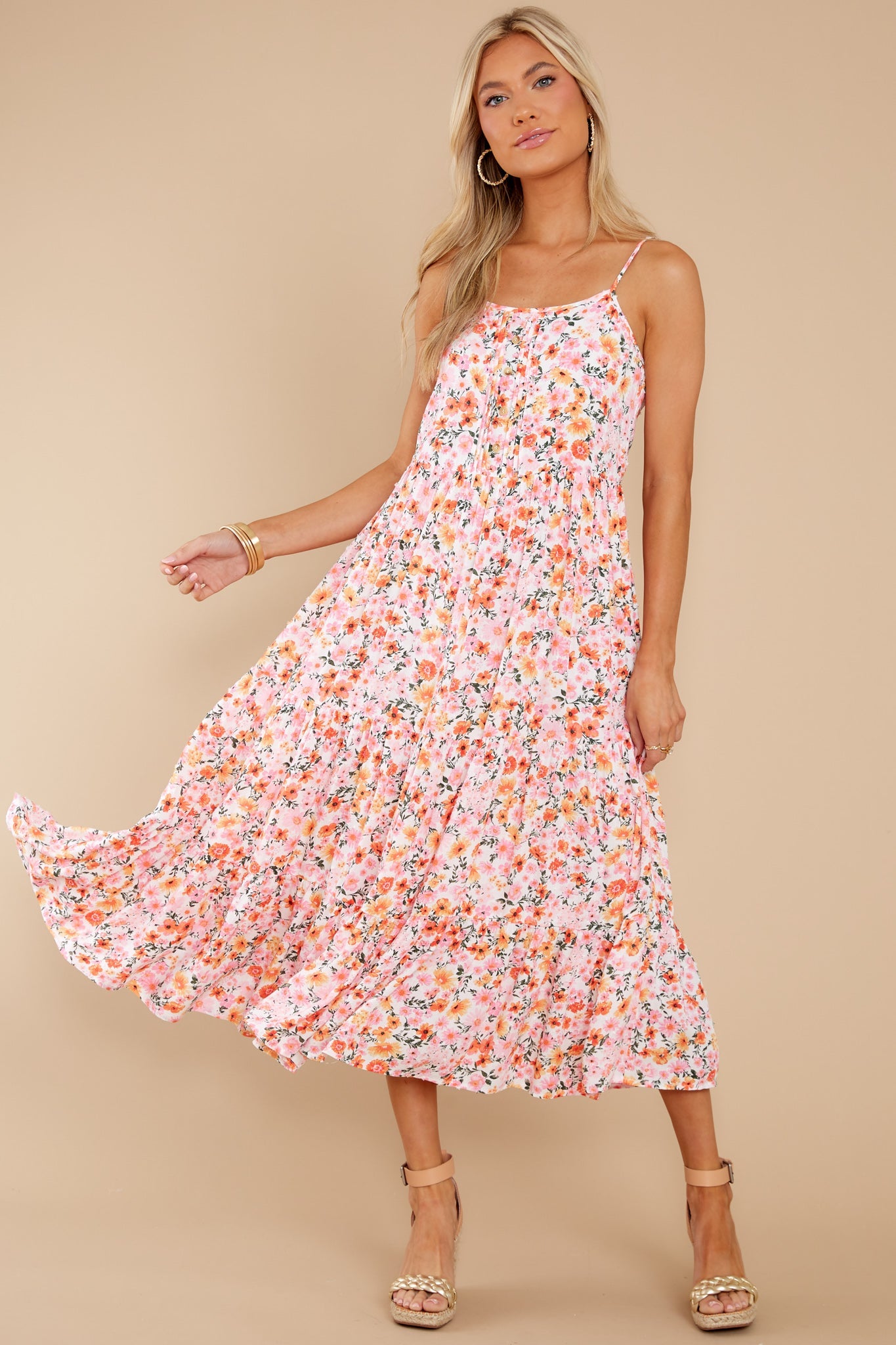 Sweet Retreat Pink Floral Midi Dress