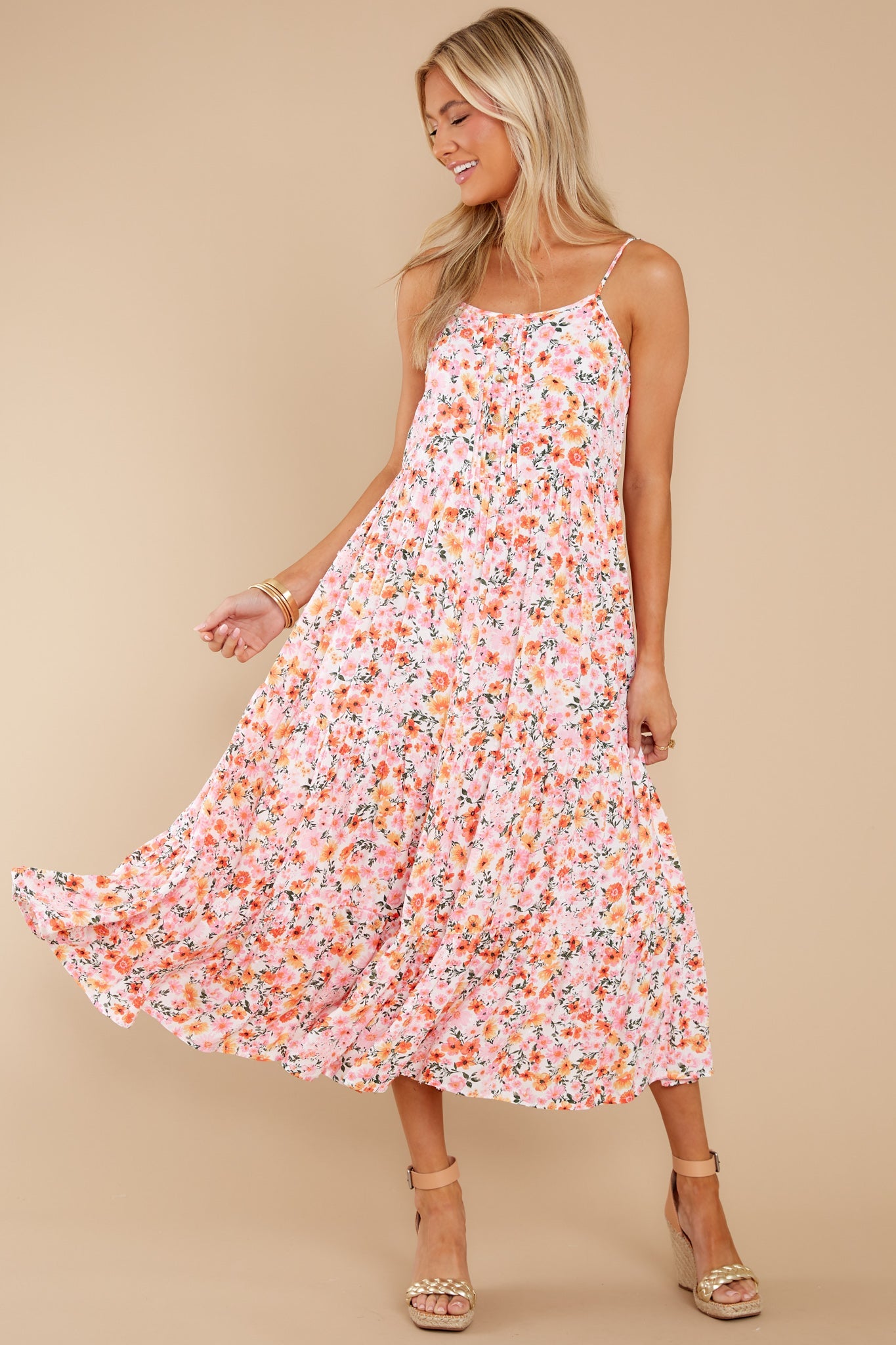 Sweet Retreat Pink Floral Midi Dress