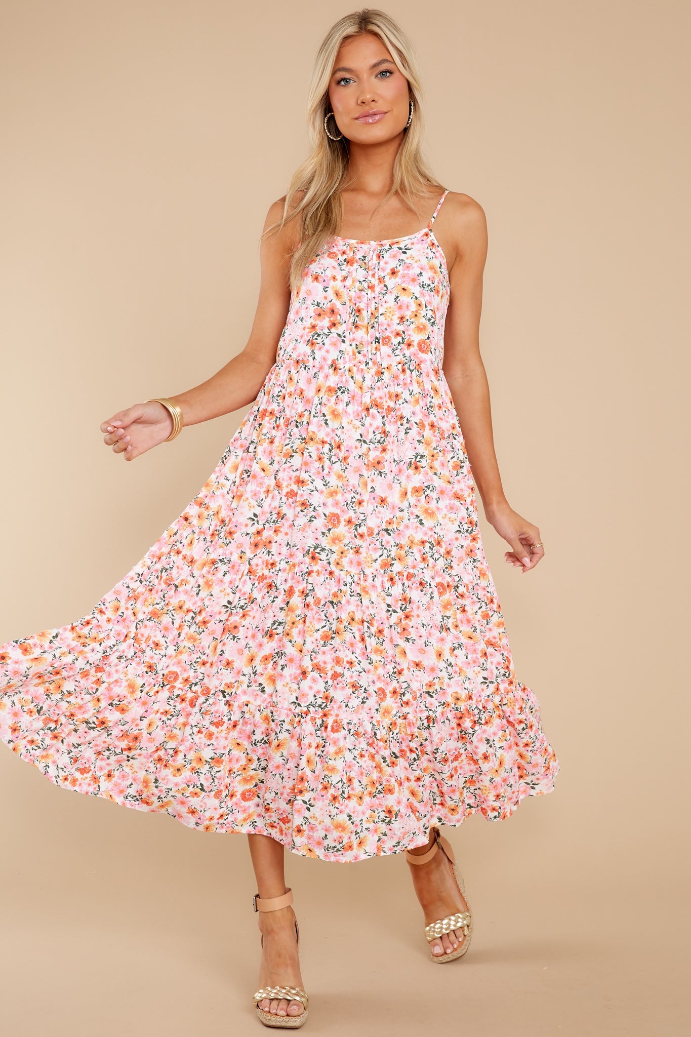 Sweet Retreat Pink Floral Midi Dress