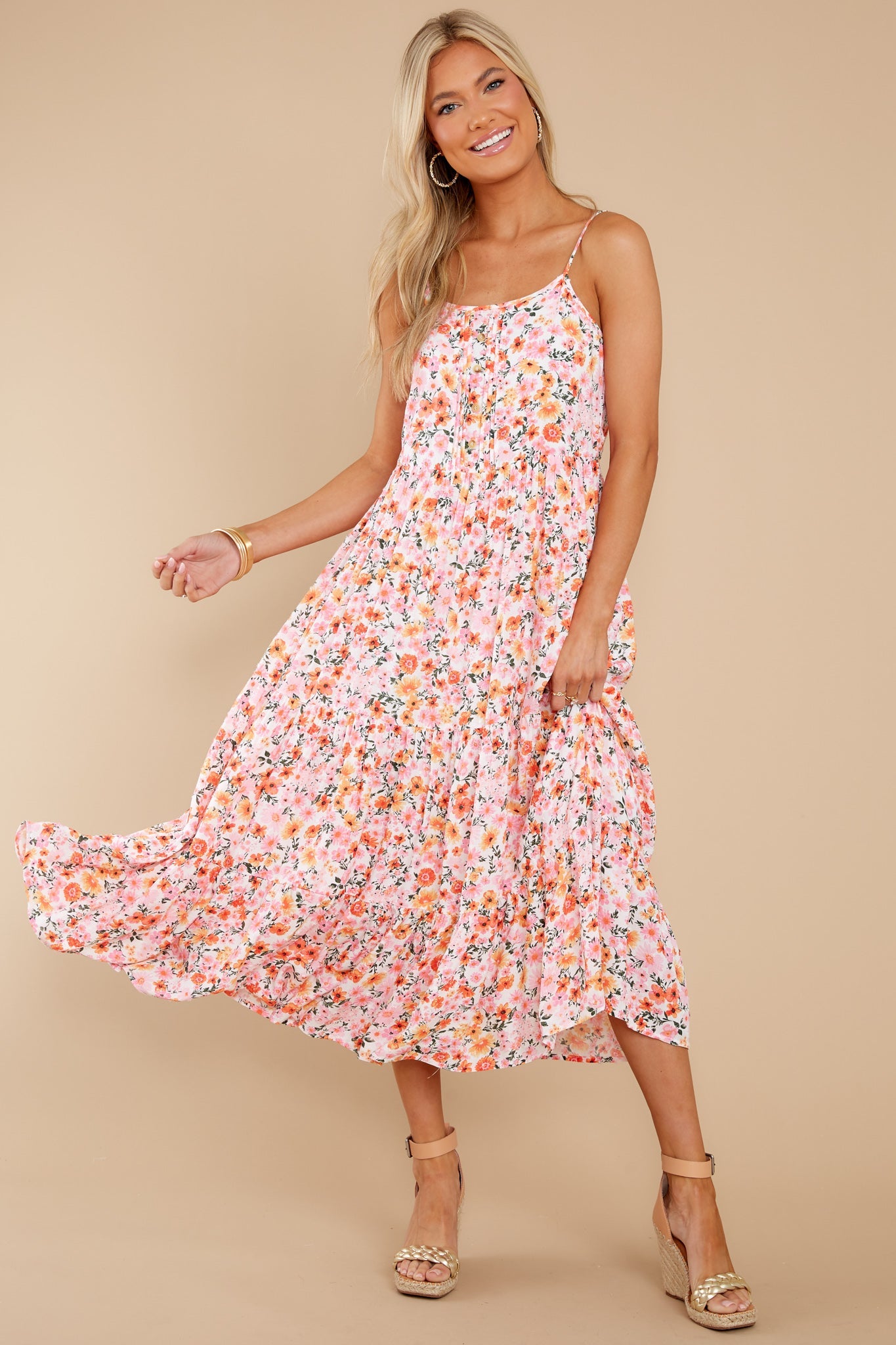 Sweet Retreat Pink Floral Midi Dress