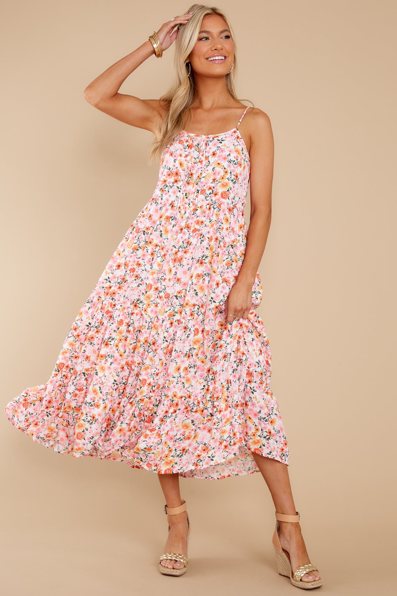 Sweet Retreat Pink Floral Midi Dress