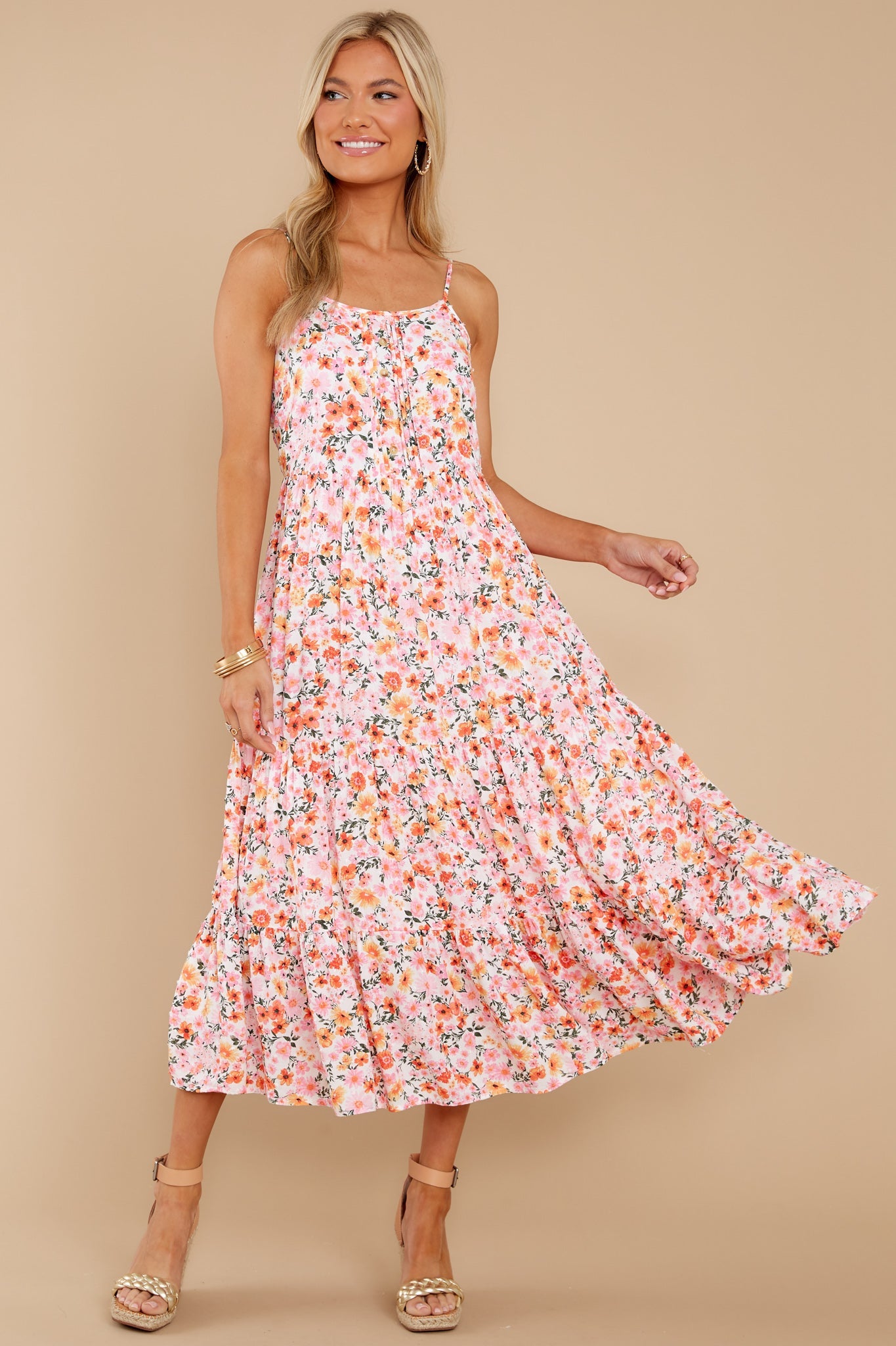 Sweet Retreat Pink Floral Midi Dress