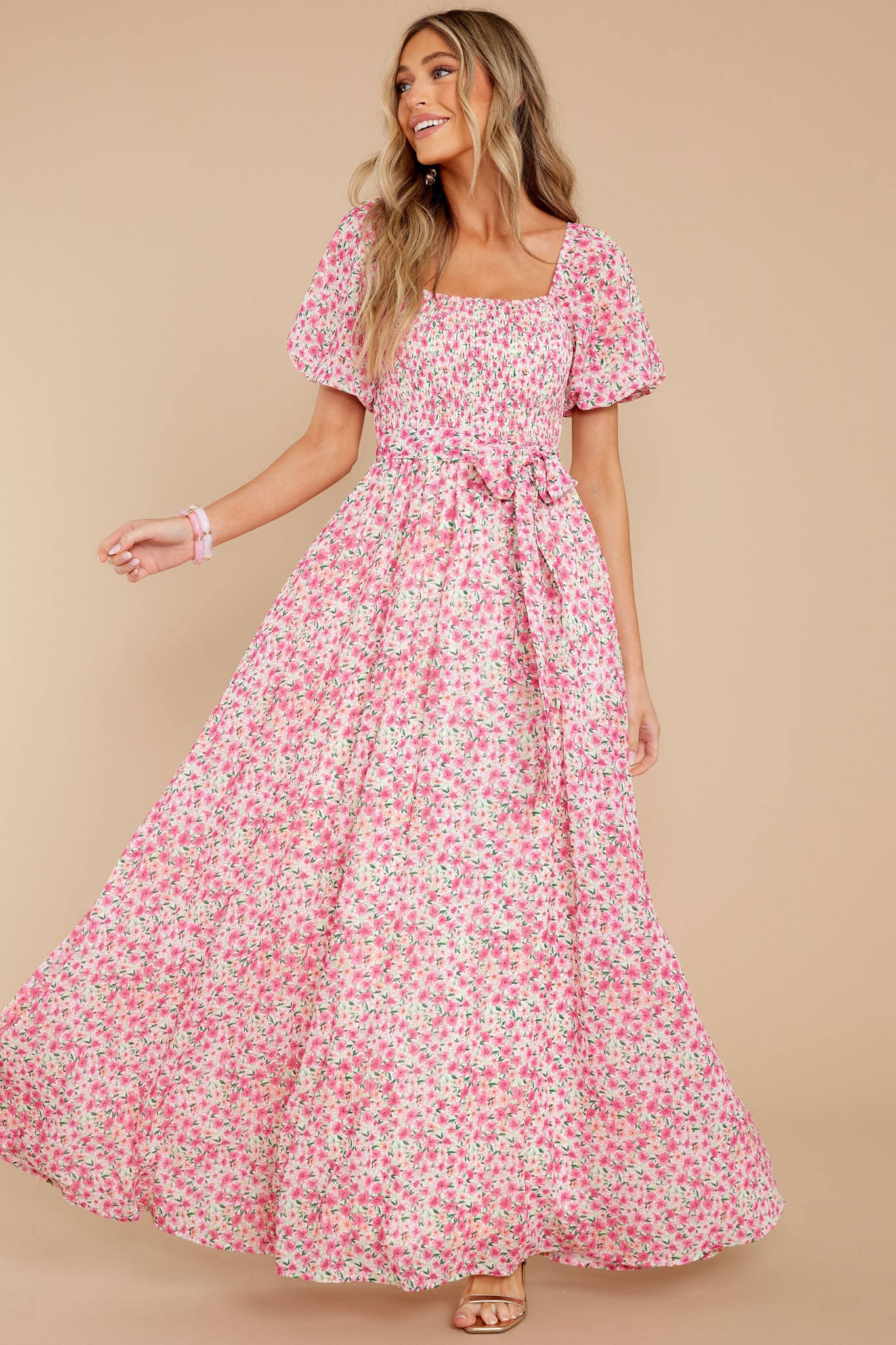 Showers Of Roses Pink Floral Print Maxi Dress