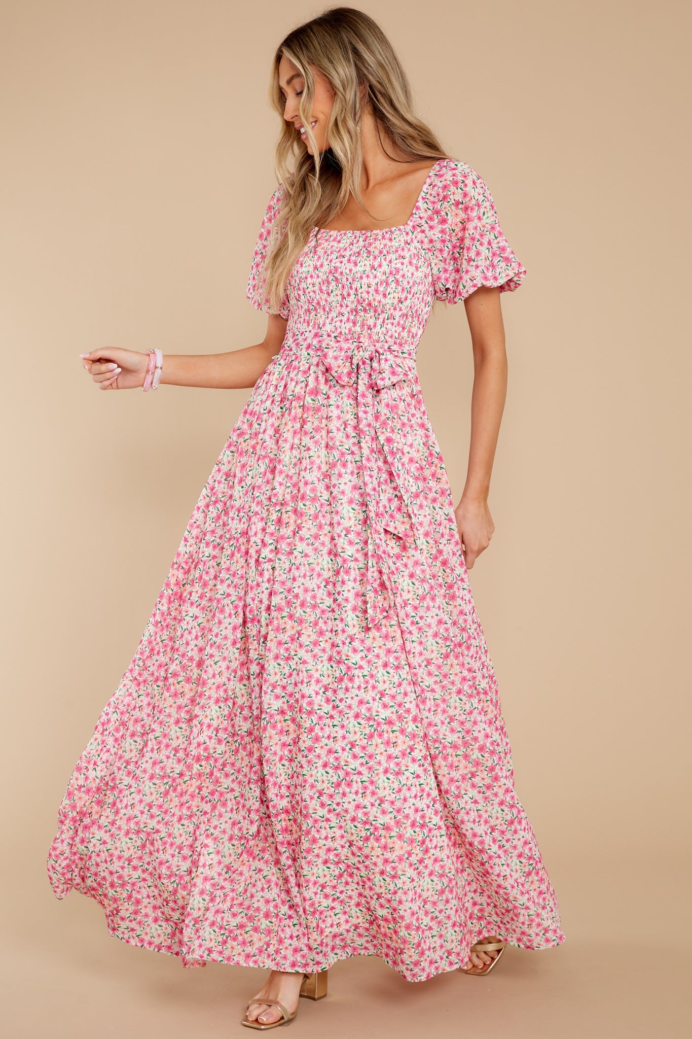 Showers Of Roses Pink Floral Print Maxi Dress