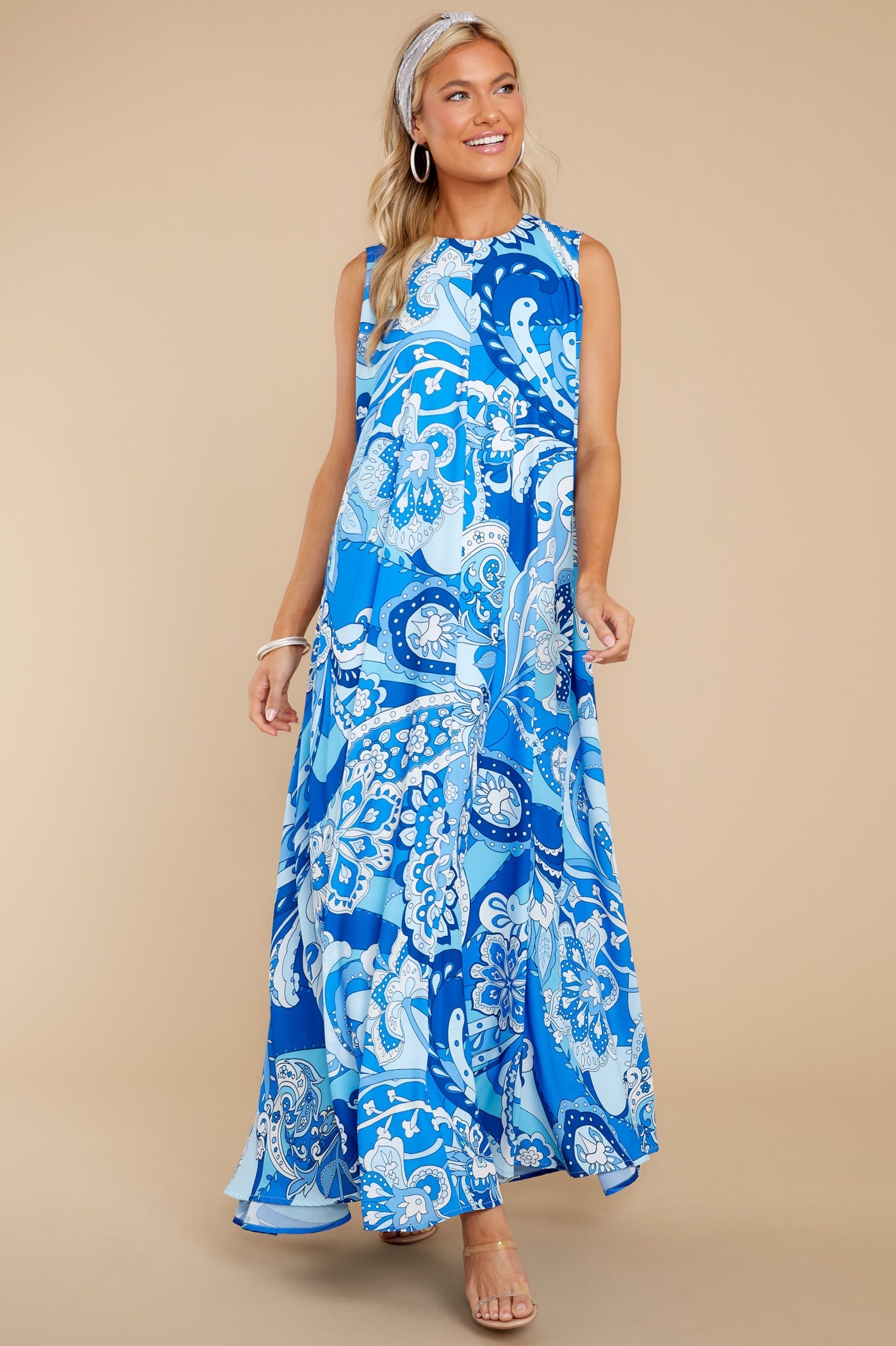 Like Fine Art Blue Multi Print Maxi Dress