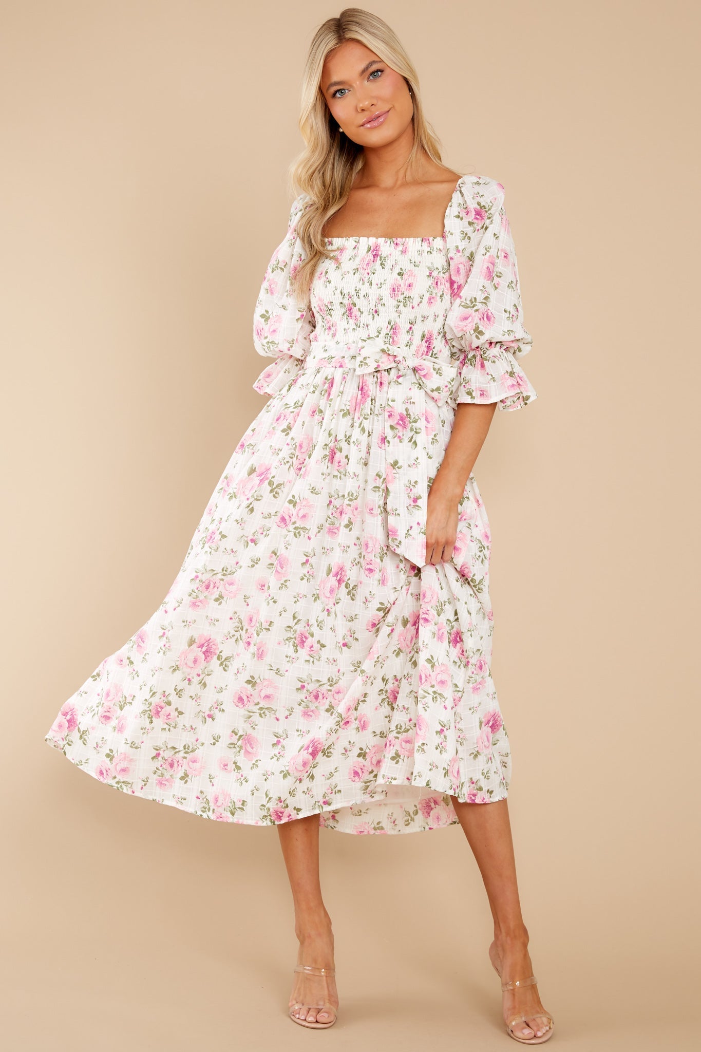 Someone I Adore White Multi Floral Print Cotton Midi Dress