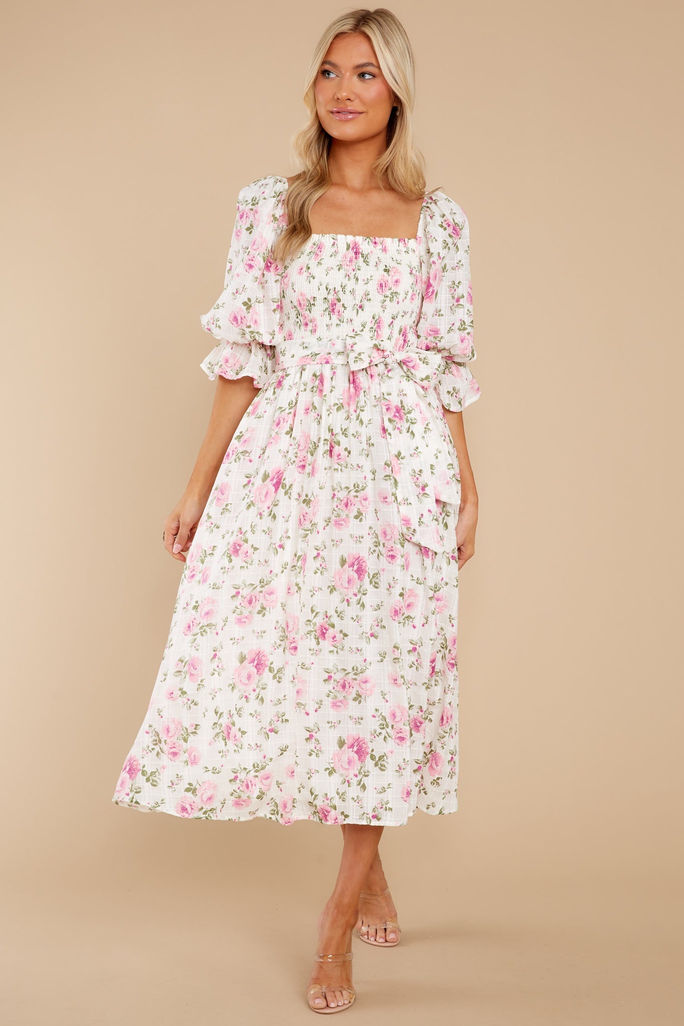 Someone I Adore White Multi Floral Print Cotton Midi Dress