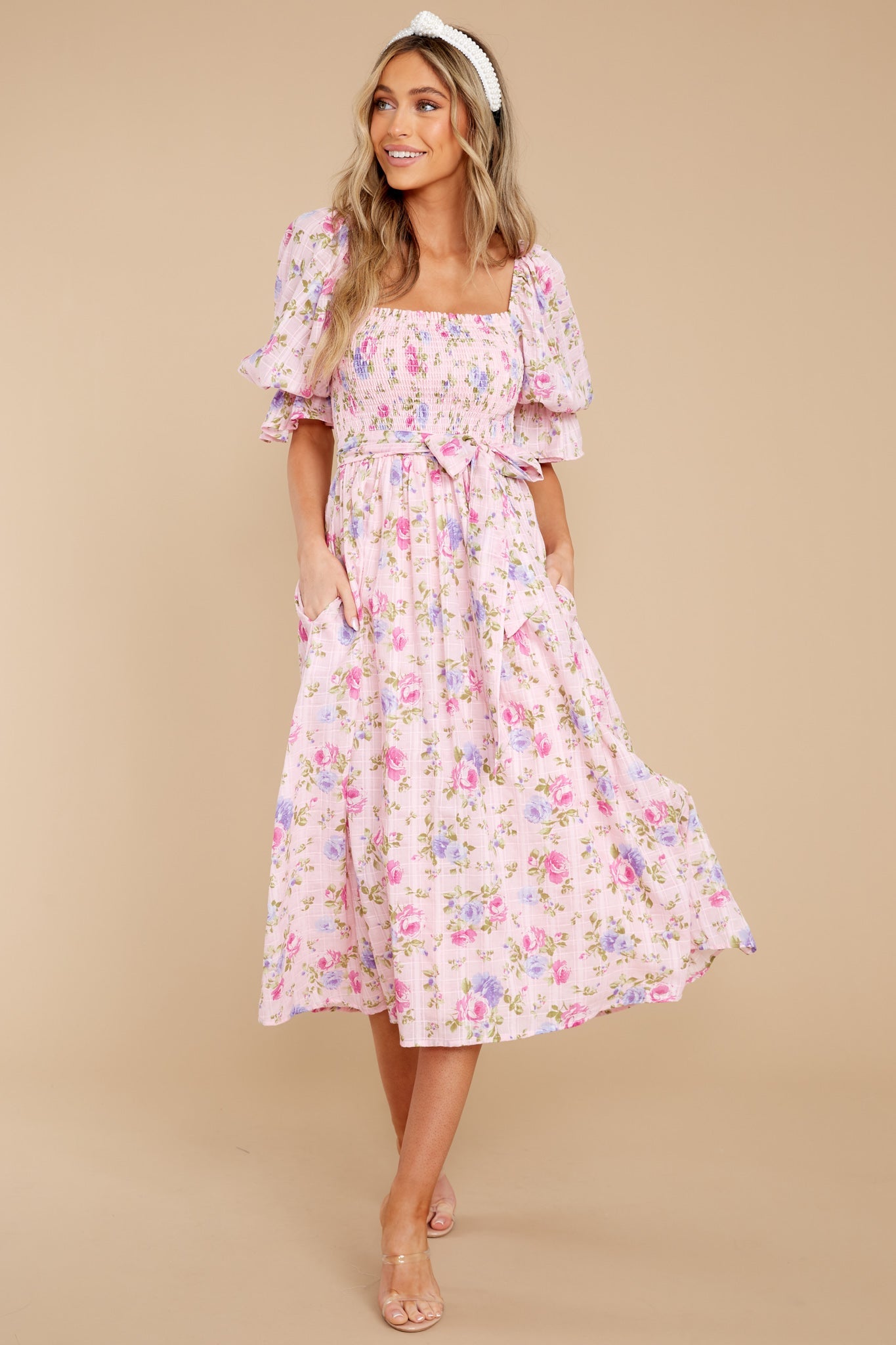 Someone I Adore Pink Multi Floral Print Cotton Midi Dress