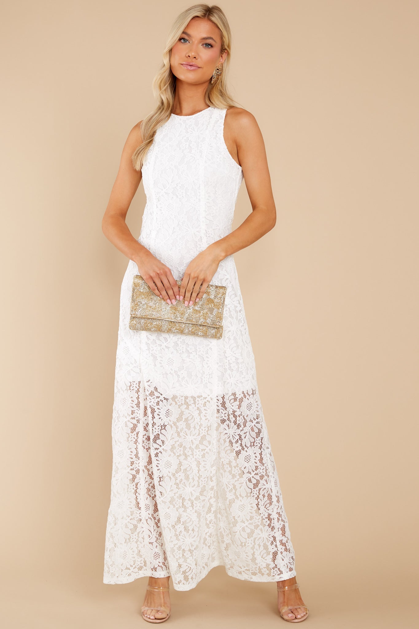 Irresistible Charm White Lace Maxi Dress