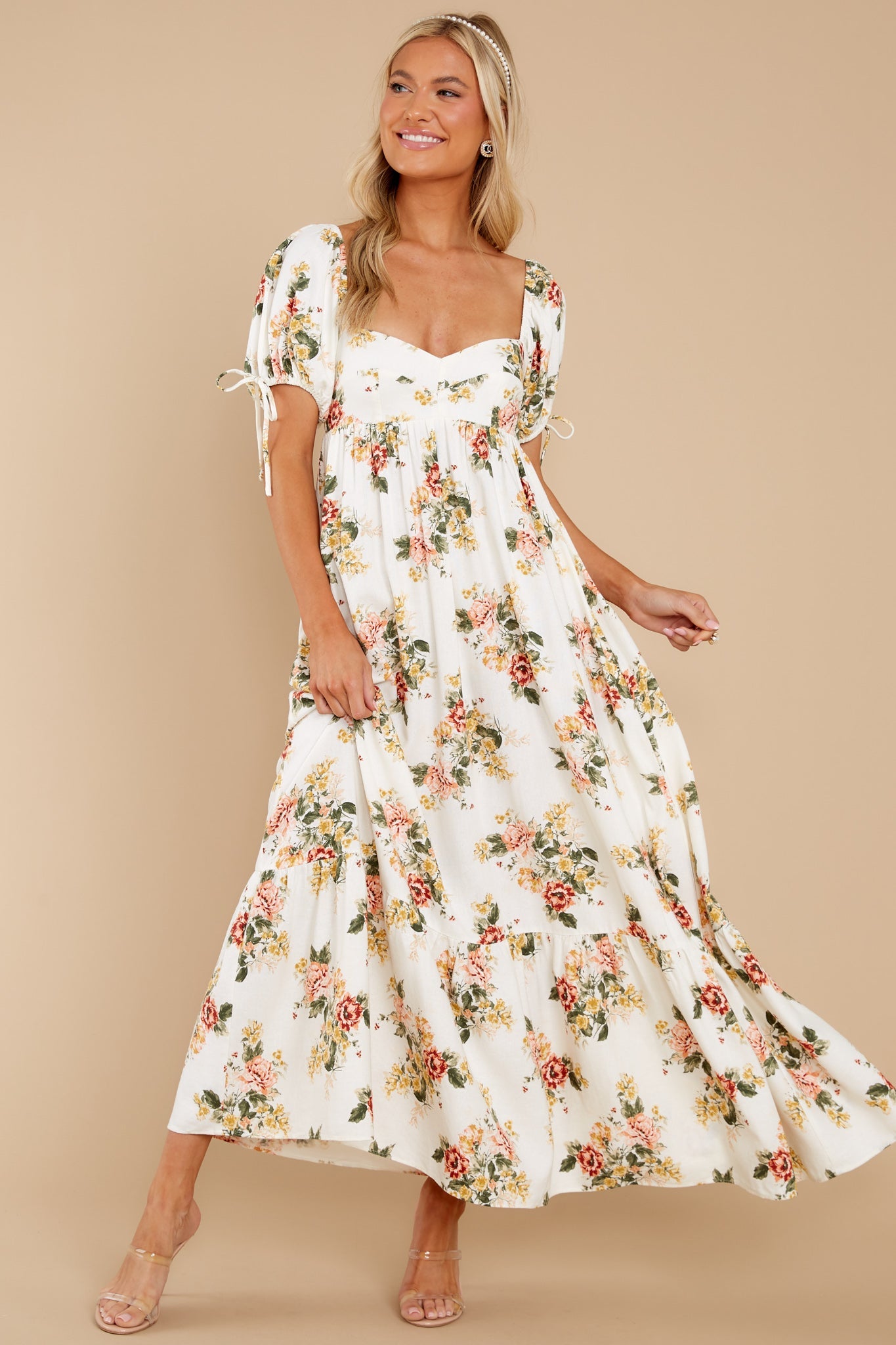 Whimsical Blooms White Floral Print Maxi Dress