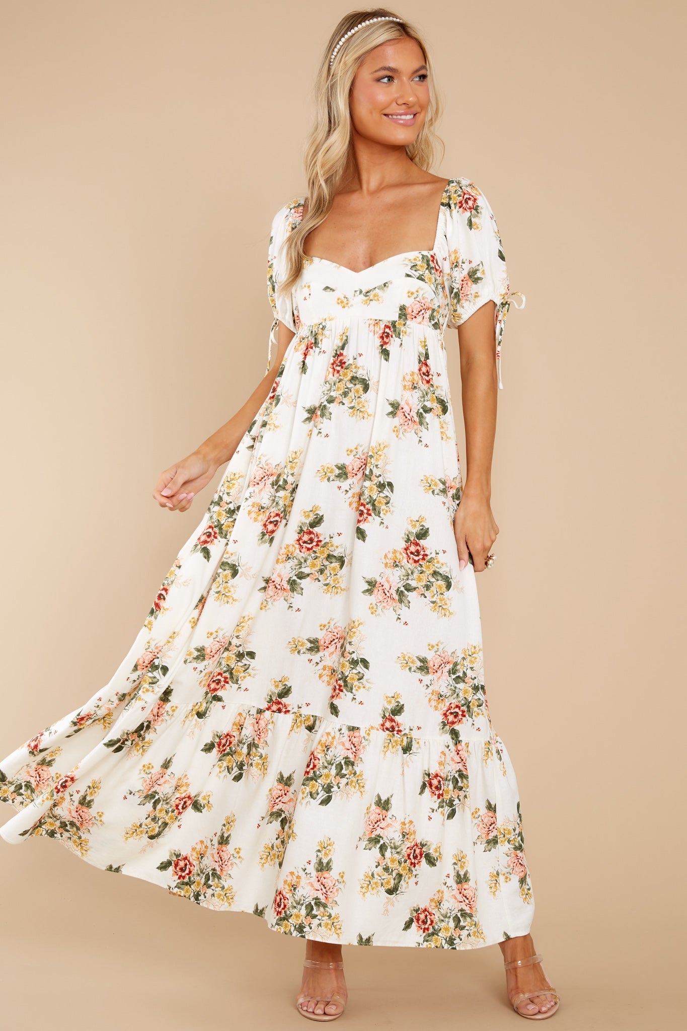 Whimsical Blooms White Floral Print Maxi Dress