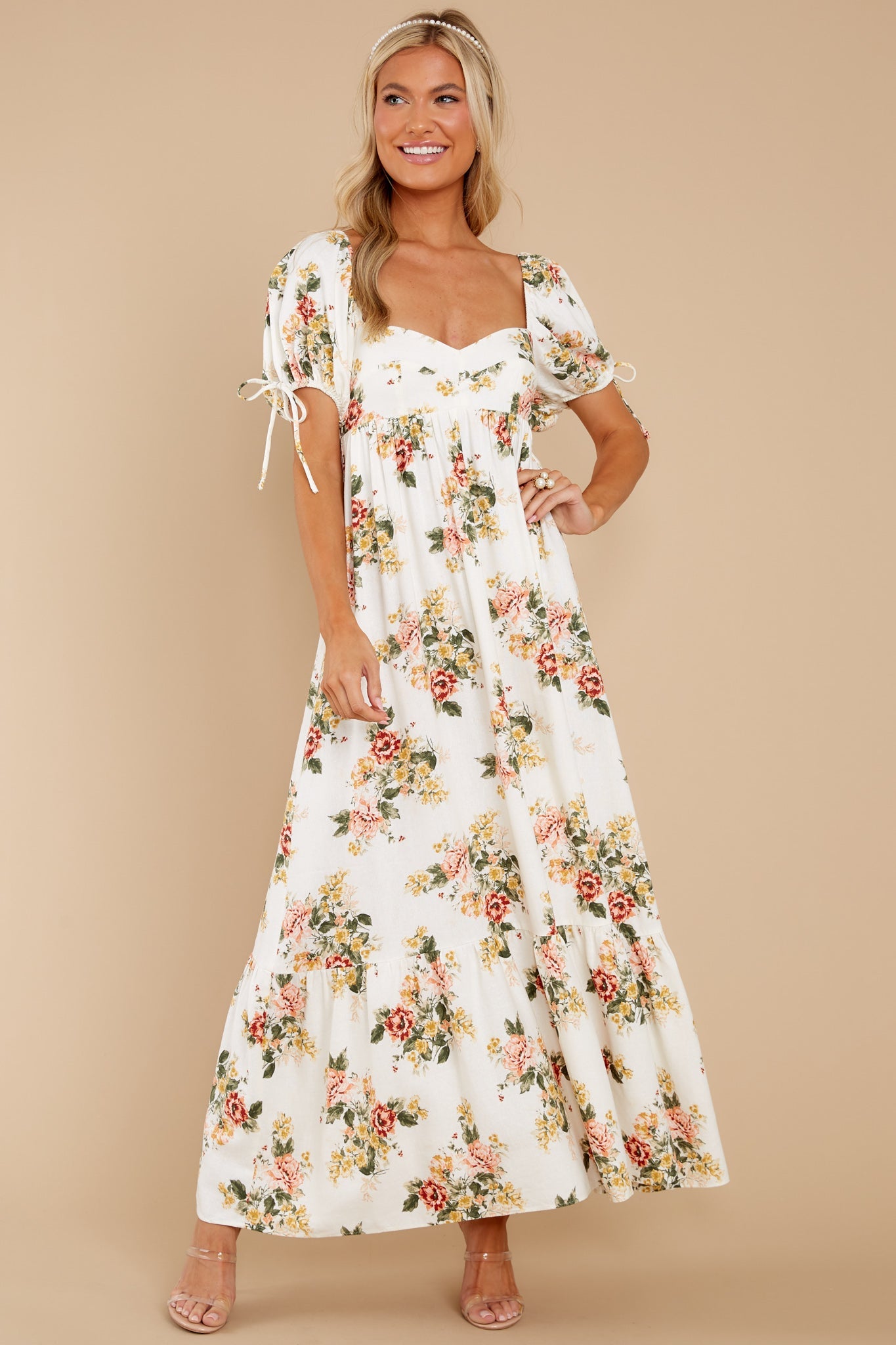 Whimsical Blooms White Floral Print Maxi Dress