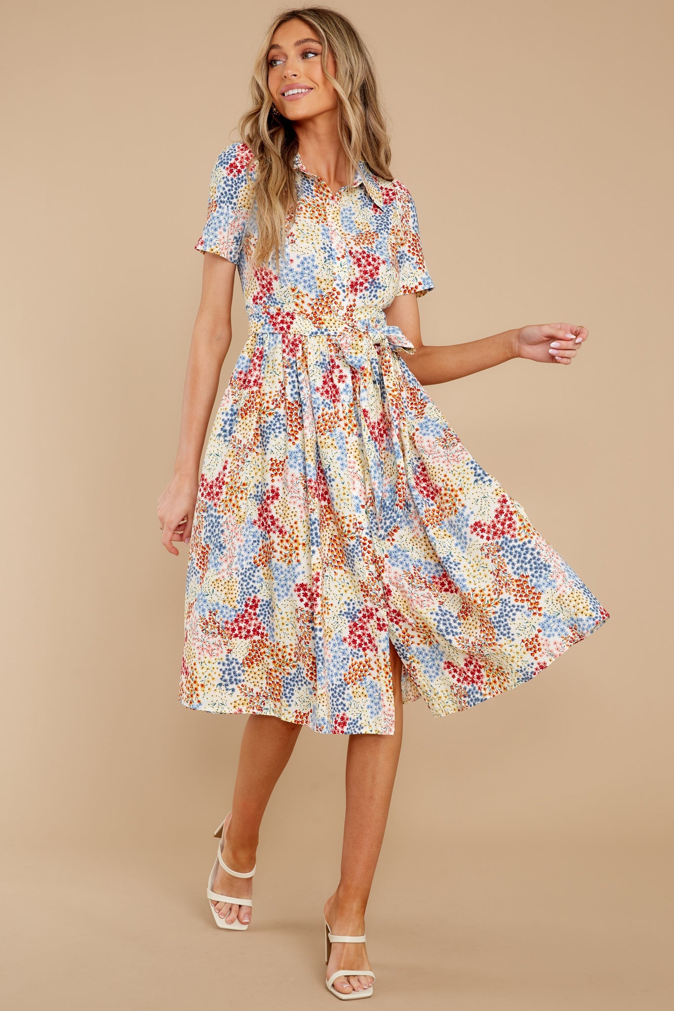 Flow Away Yellow Multi Floral Print Midi Dress