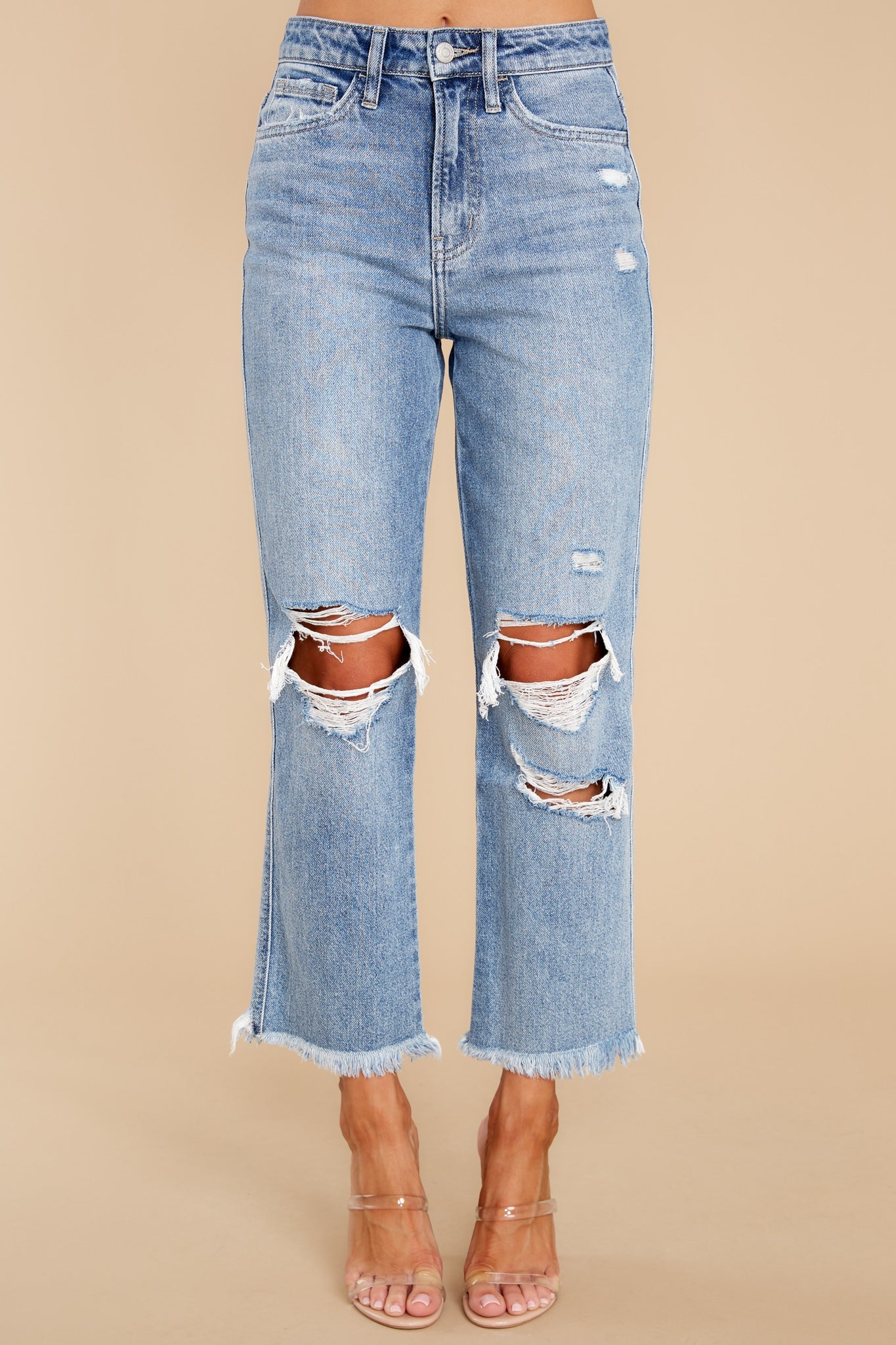 Sit Back And Relax Medium Wash Distressed Straight Jeans