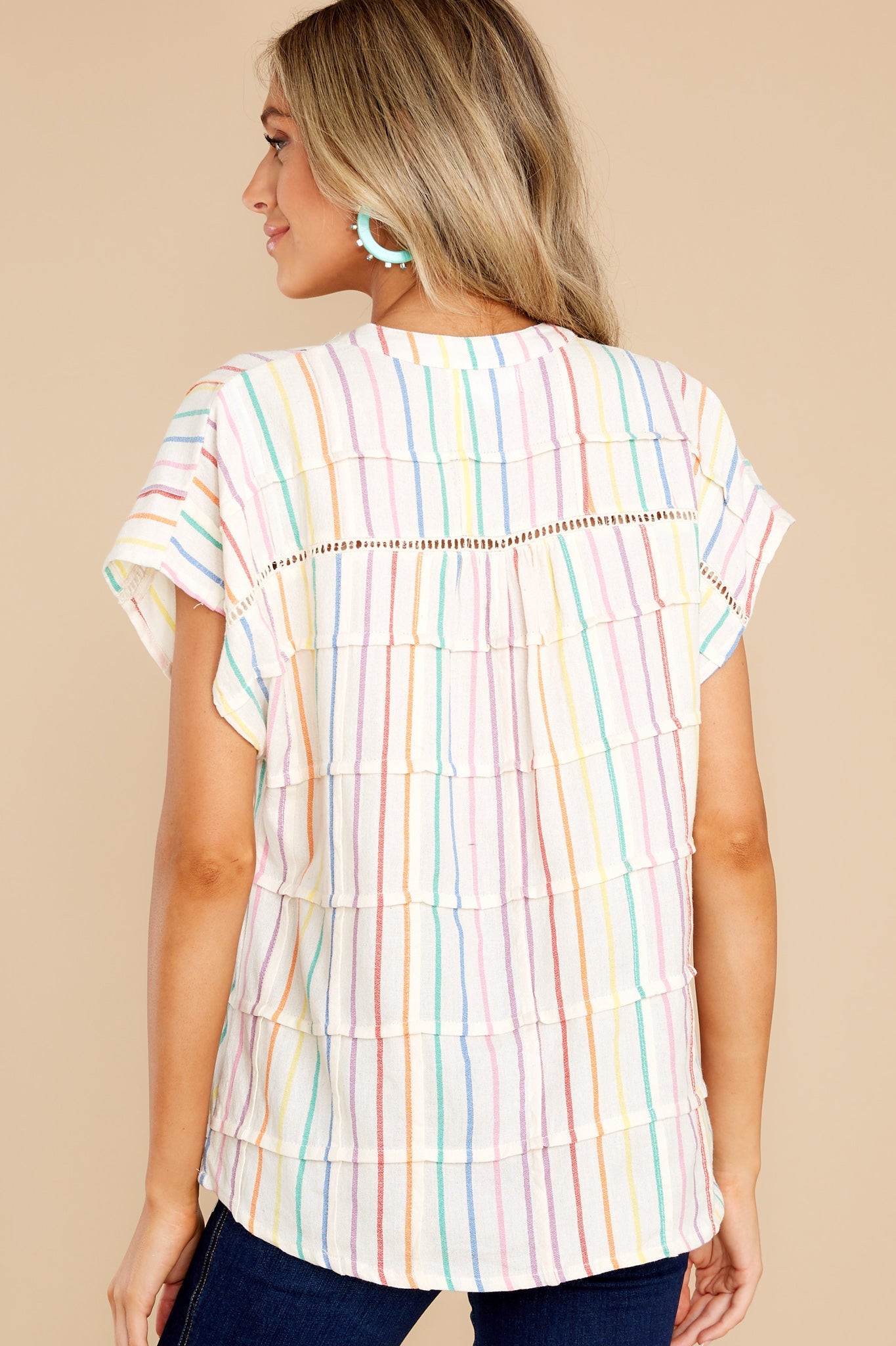 Watching Rainbows Off White Multi Stripe Cotton Top