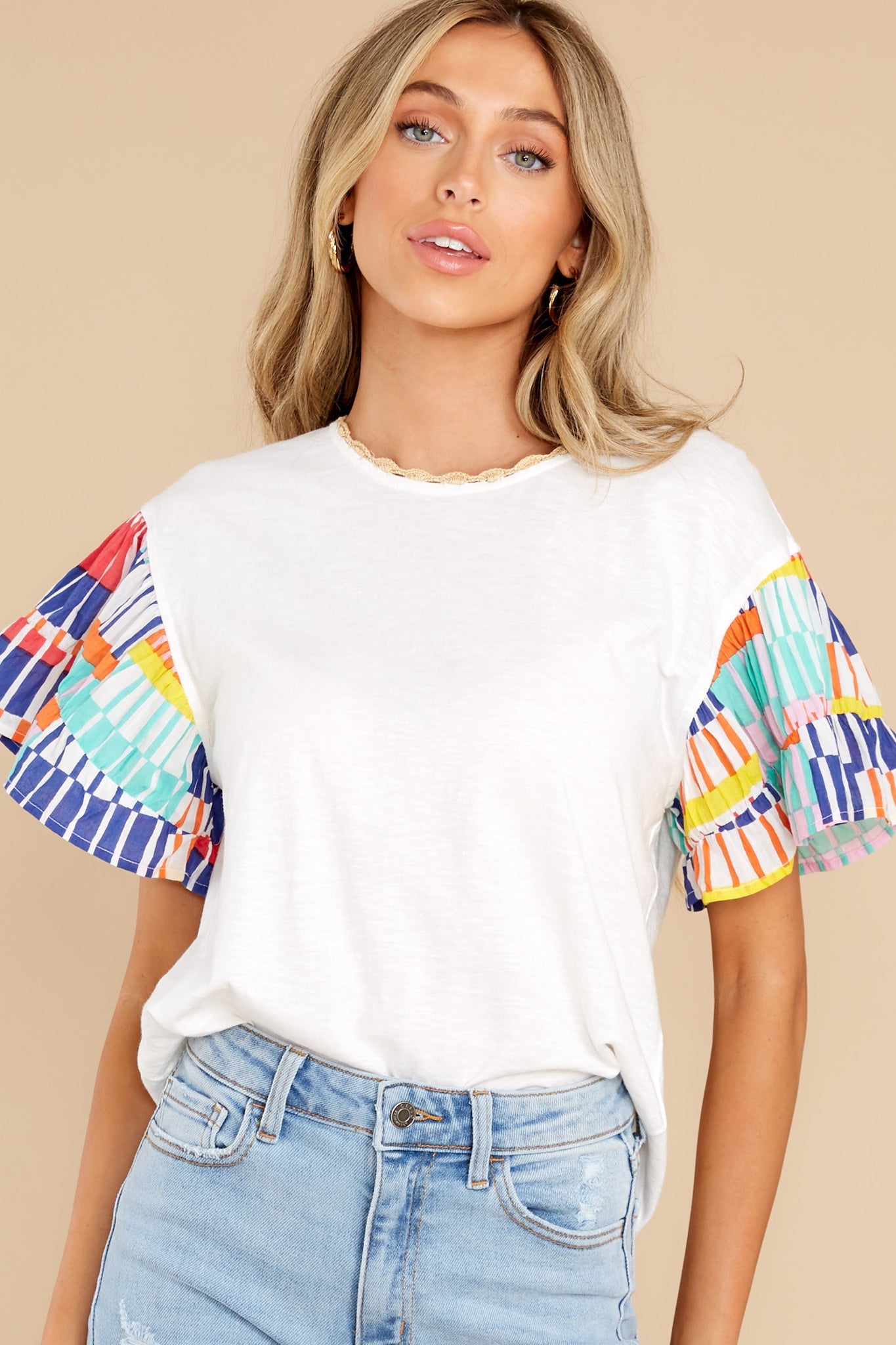 Vacay Fever White Multi Print Cotton Blouse