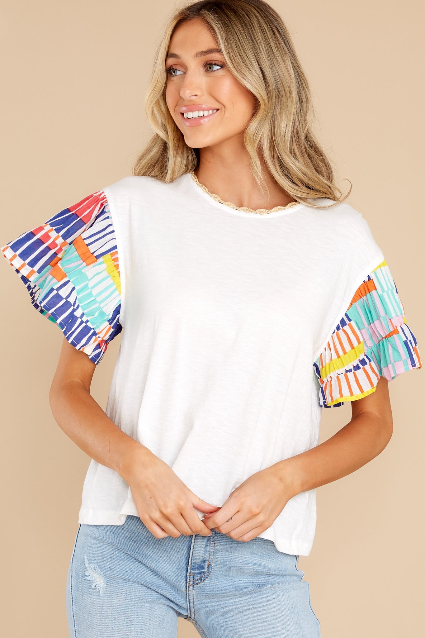 Vacay Fever White Multi Print Cotton Blouse