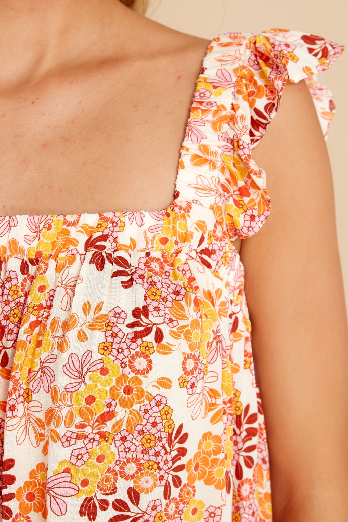 Into The Wildflowers Orange Floral Print Dress