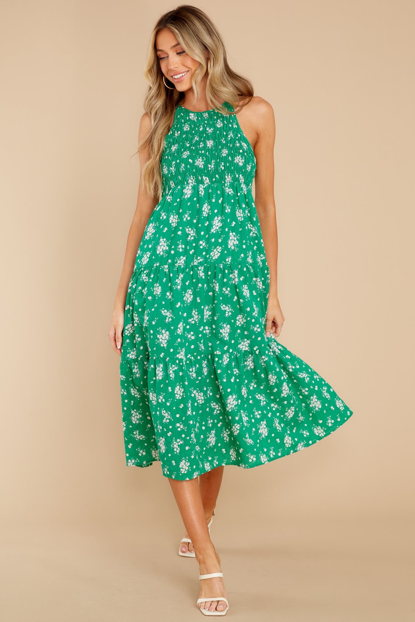 Plant A Smile Emerald Floral Print Midi Dress